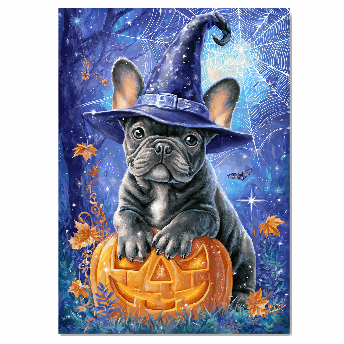 Gray French Bulldog Halloween Puppy Canvas Wall Art Cute Dog Lover Gift for Apartment or Seasonal Home Décor on Ready to Hang 1.5" Thick Canvas Wrap, Floating Framed Canvas, Flat Rolled Canvas