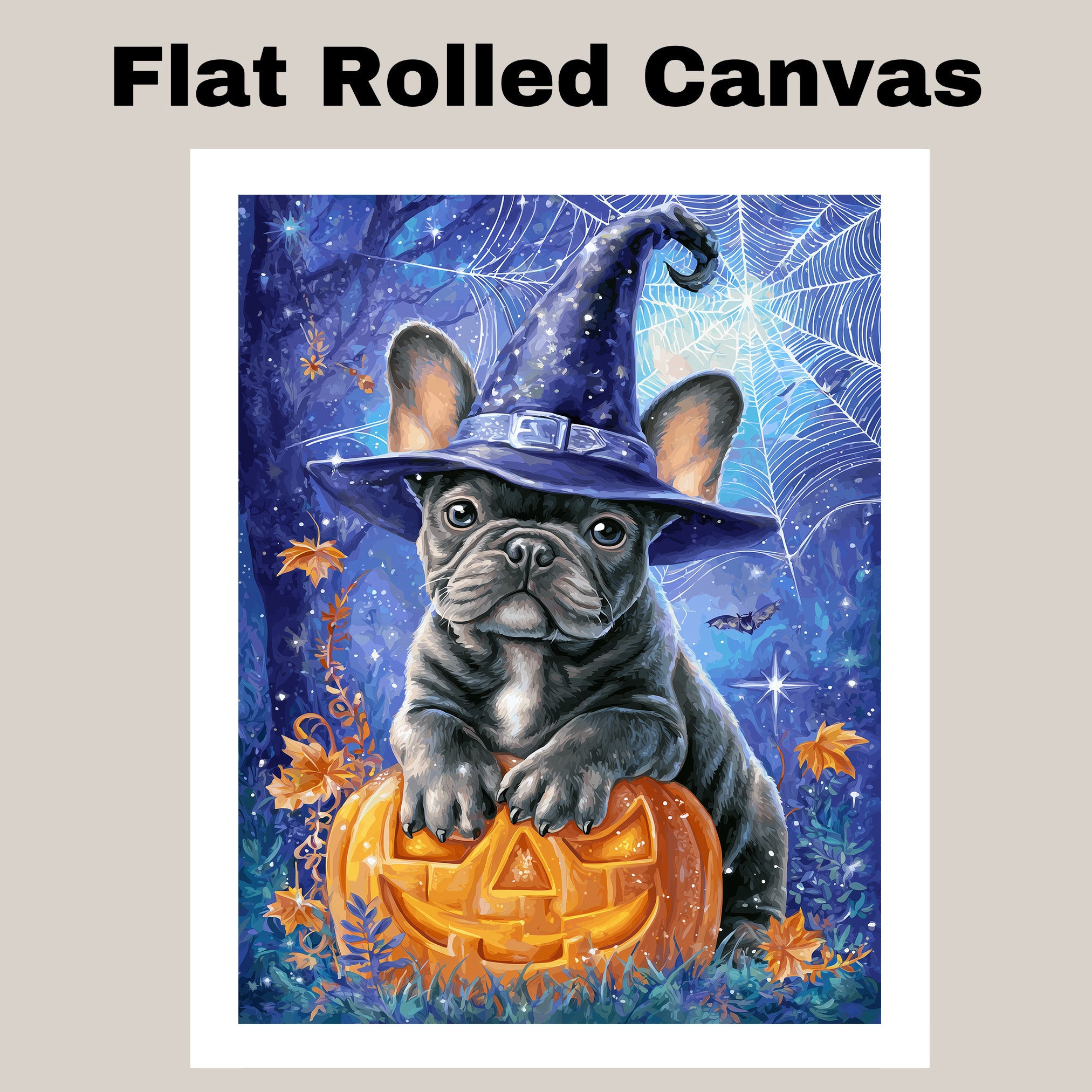 Gray French Bulldog Halloween Puppy Canvas Wall Art Cute Dog Lover Gift for Apartment or Seasonal Home Décor on Ready to Hang 1.5" Thick Canvas Wrap, Floating Framed Canvas, Flat Rolled Canvas