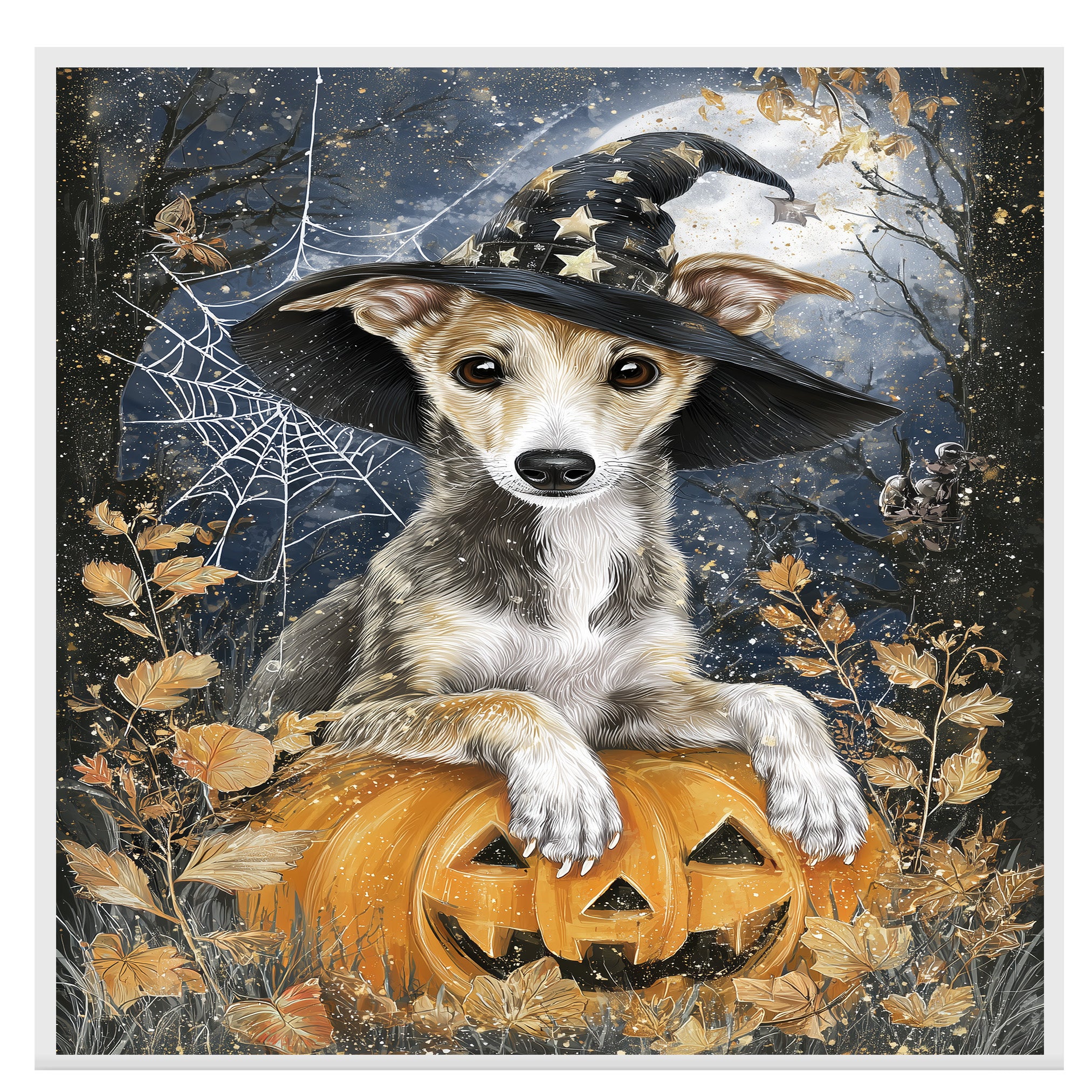 Greyhound Halloween Puppy Canvas Wall Art Cute Dog Lover Gift for Home Living Room or Seasonal Fall Décor on Ready to Hang 1.5" Thick Canvas Wrap, Floating Framed Canvas, Flat Rolled Canvas