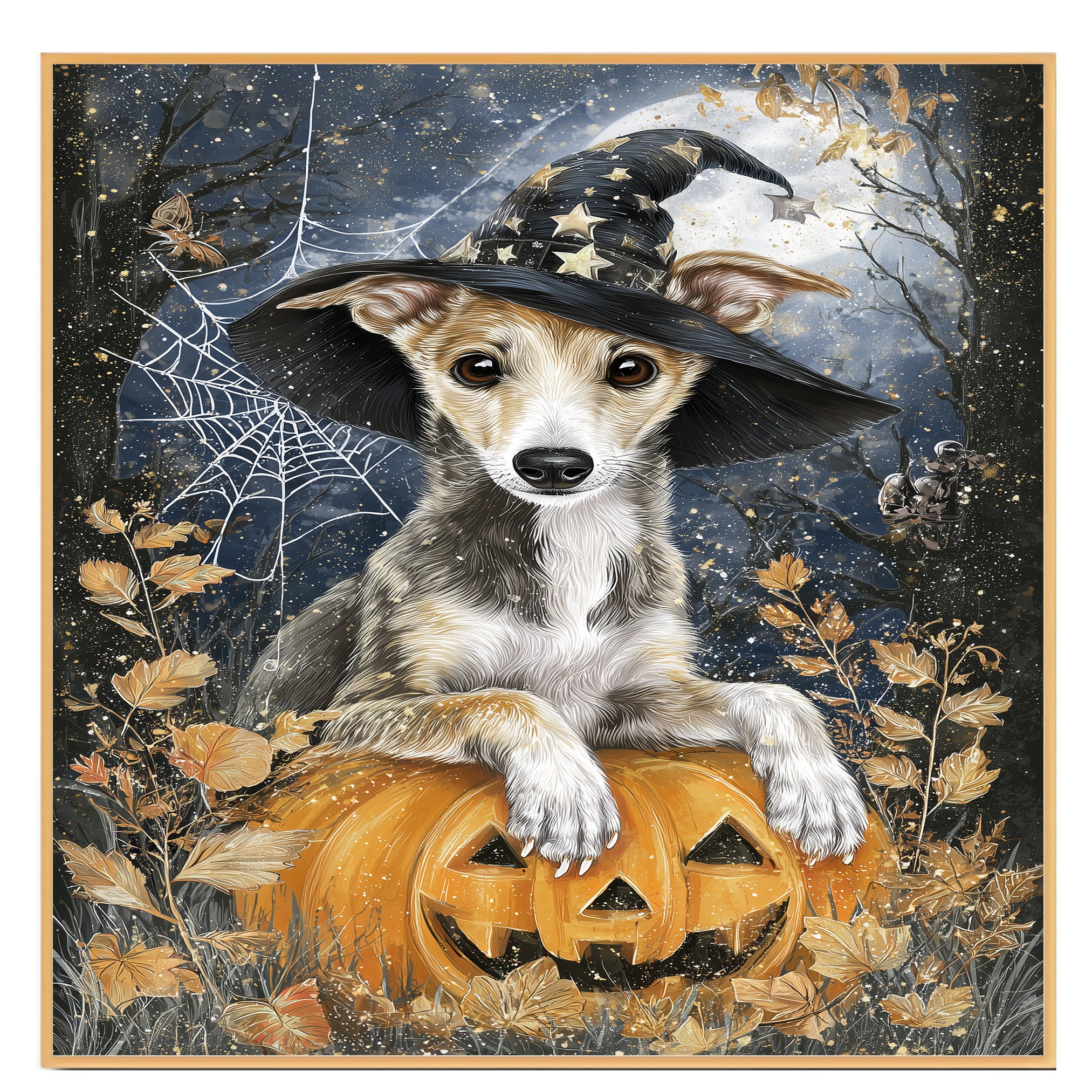 Greyhound Halloween Puppy Canvas Wall Art Cute Dog Lover Gift for Home Living Room or Seasonal Fall Décor on Ready to Hang 1.5" Thick Canvas Wrap, Floating Framed Canvas, Flat Rolled Canvas