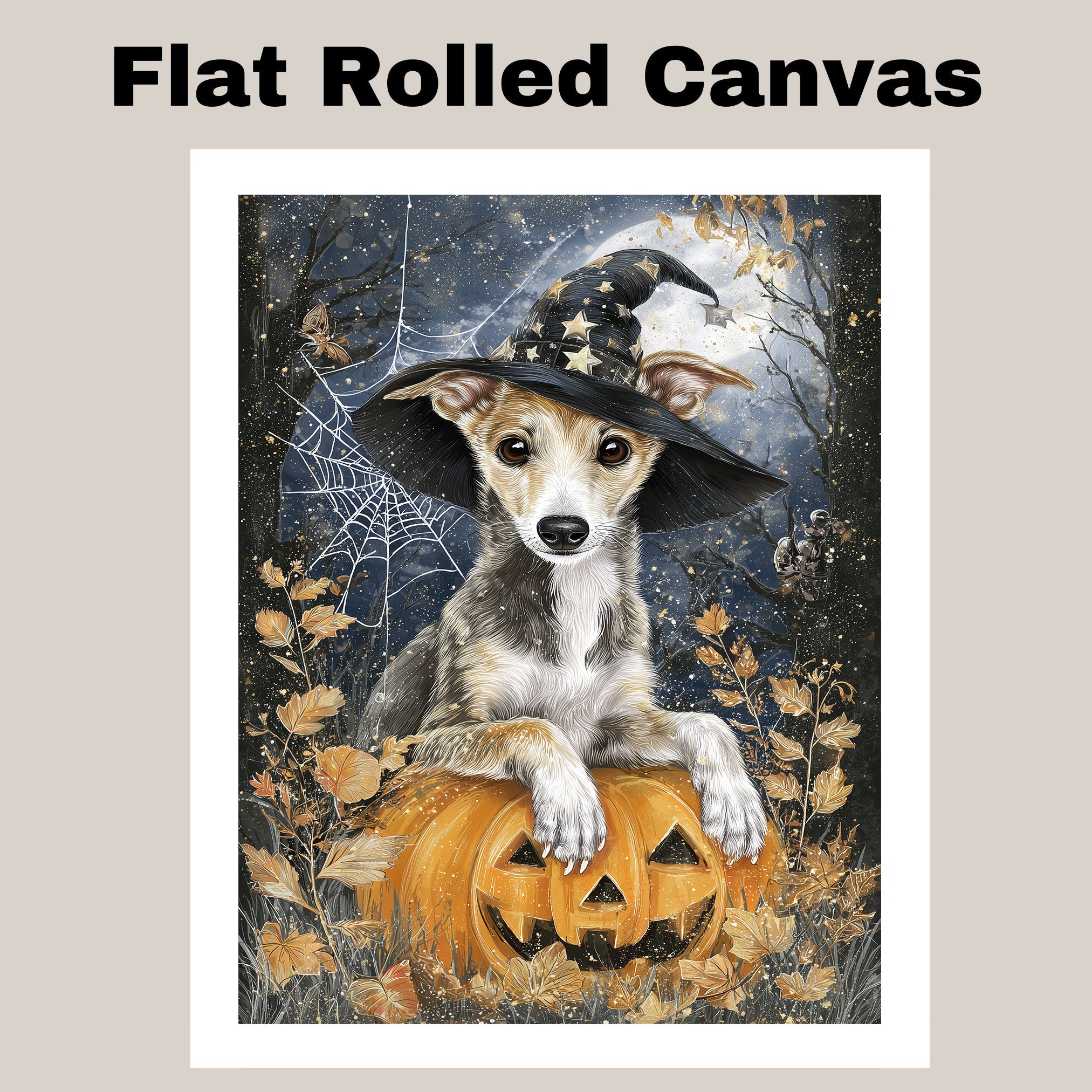 Greyhound Halloween Puppy Canvas Wall Art Cute Dog Lover Gift for Home Living Room or Seasonal Fall Décor on Ready to Hang 1.5" Thick Canvas Wrap, Floating Framed Canvas, Flat Rolled Canvas