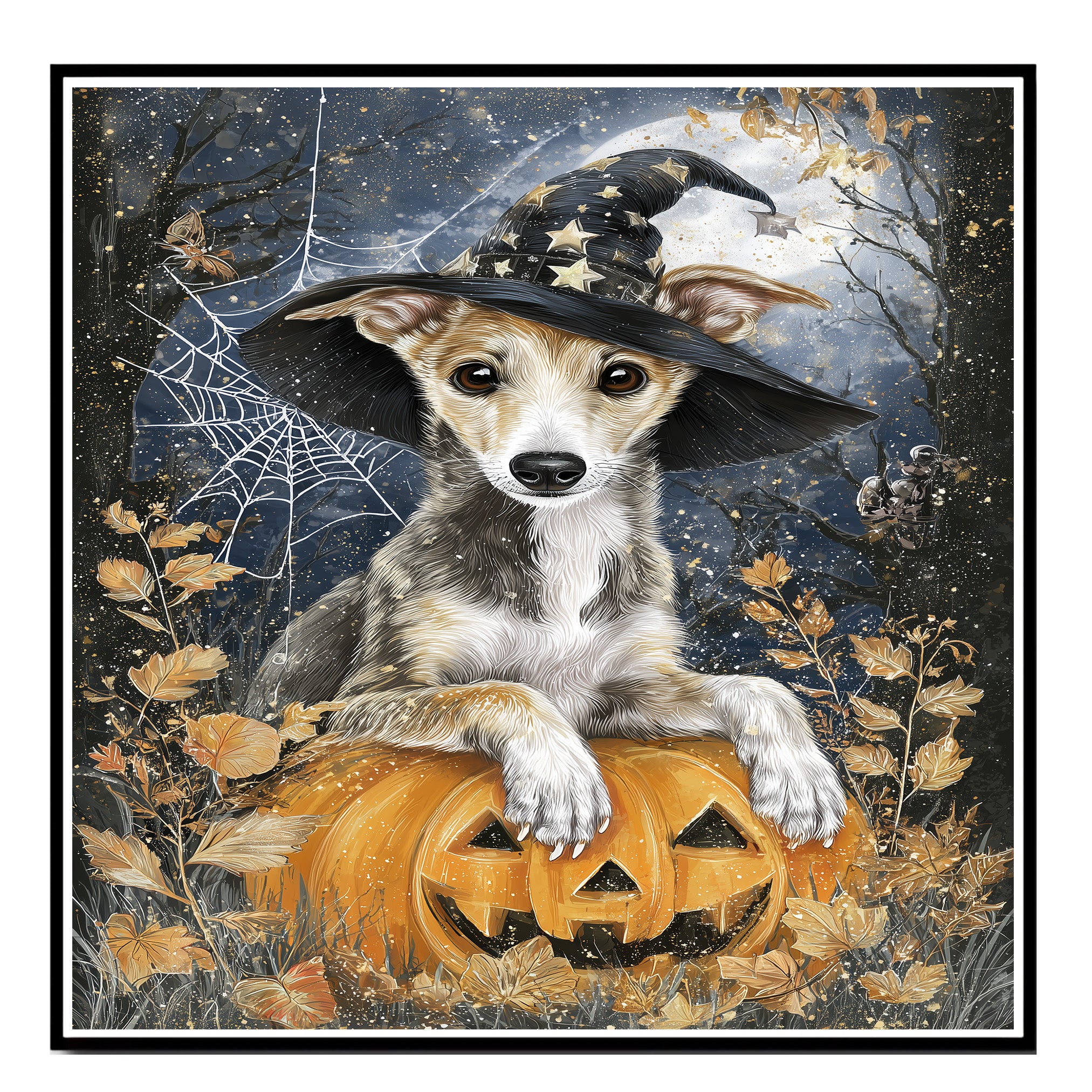 Greyhound Halloween Puppy Canvas Wall Art Cute Dog Lover Gift for Home Living Room or Seasonal Fall Décor on Ready to Hang 1.5" Thick Canvas Wrap, Floating Framed Canvas, Flat Rolled Canvas