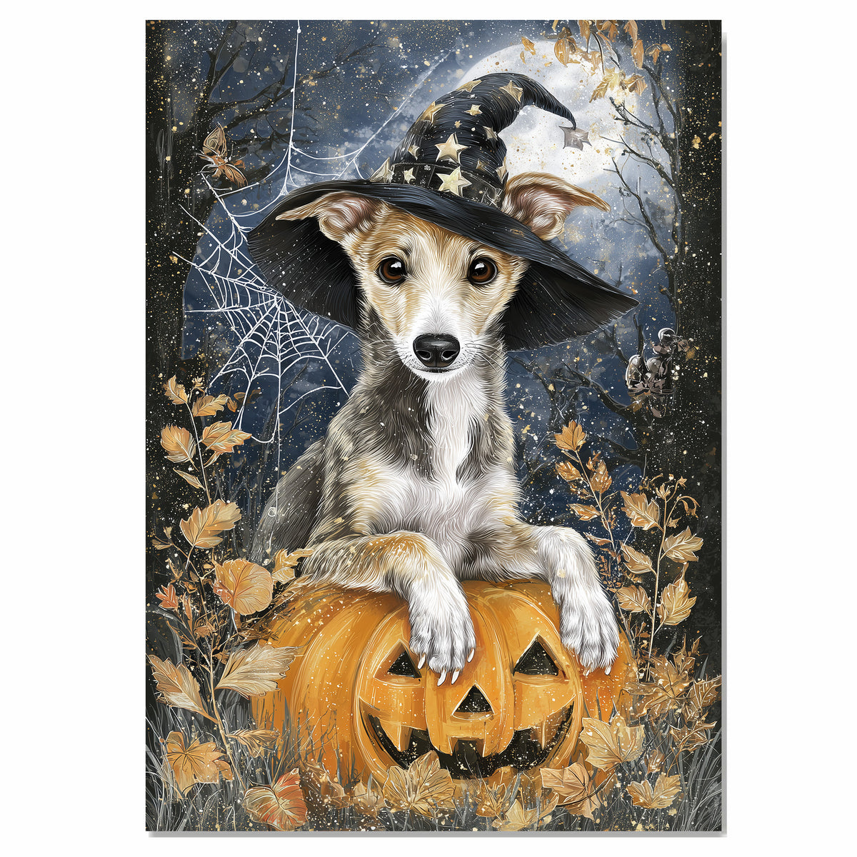 Greyhound Halloween Puppy Canvas Wall Art Cute Dog Lover Gift for Home Living Room or Seasonal Fall Décor on Ready to Hang 1.5" Thick Canvas Wrap, Floating Framed Canvas, Flat Rolled Canvas
