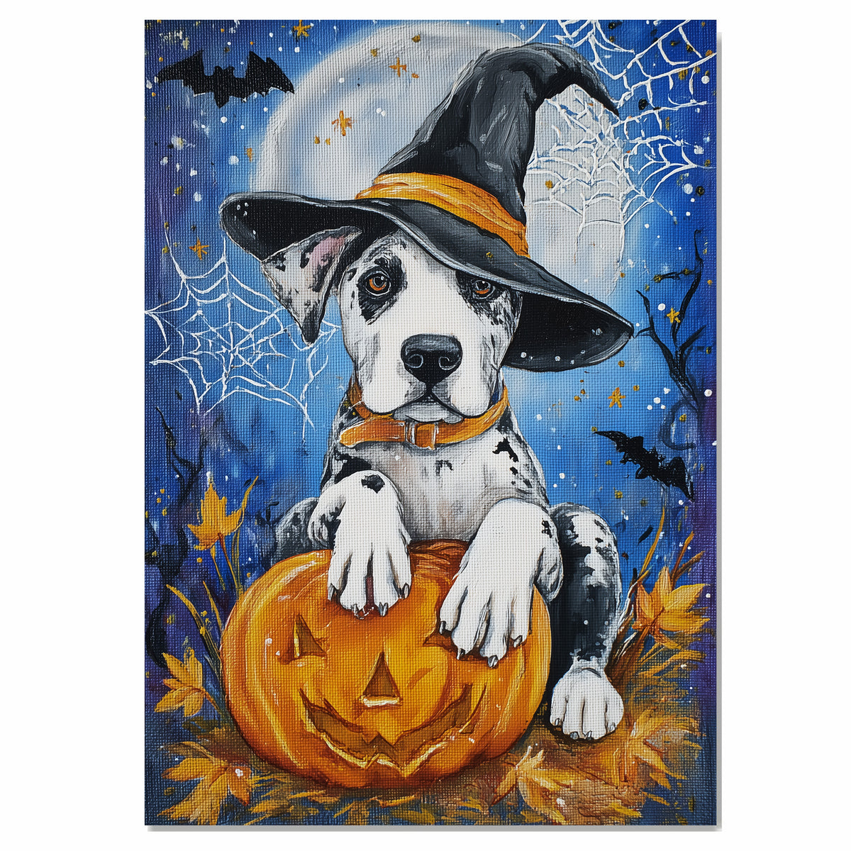 Great Dane Halloween Puppy Canvas Wall Art Dog Lover Gift for Fall Seasonal Home or Living Room Decoration on Ready to Hang 1.5" Thick Canvas Wrap, Floating Framed Canvas, Flat Rolled Canvas