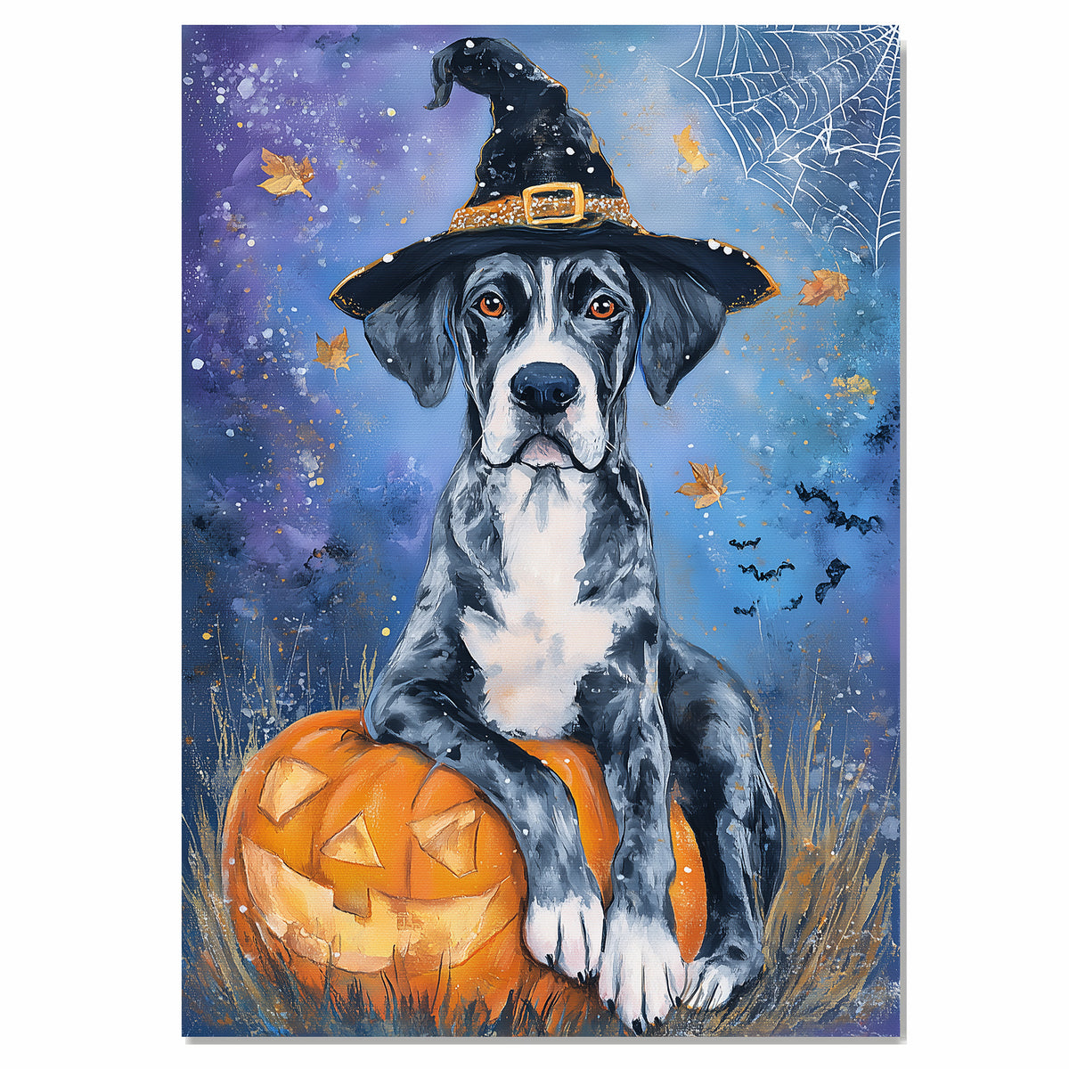 Great Dane Dog Canvas Wall Art for Pet Lover Gift for Fall Seasonal Home Living Room Decoration for Halloween