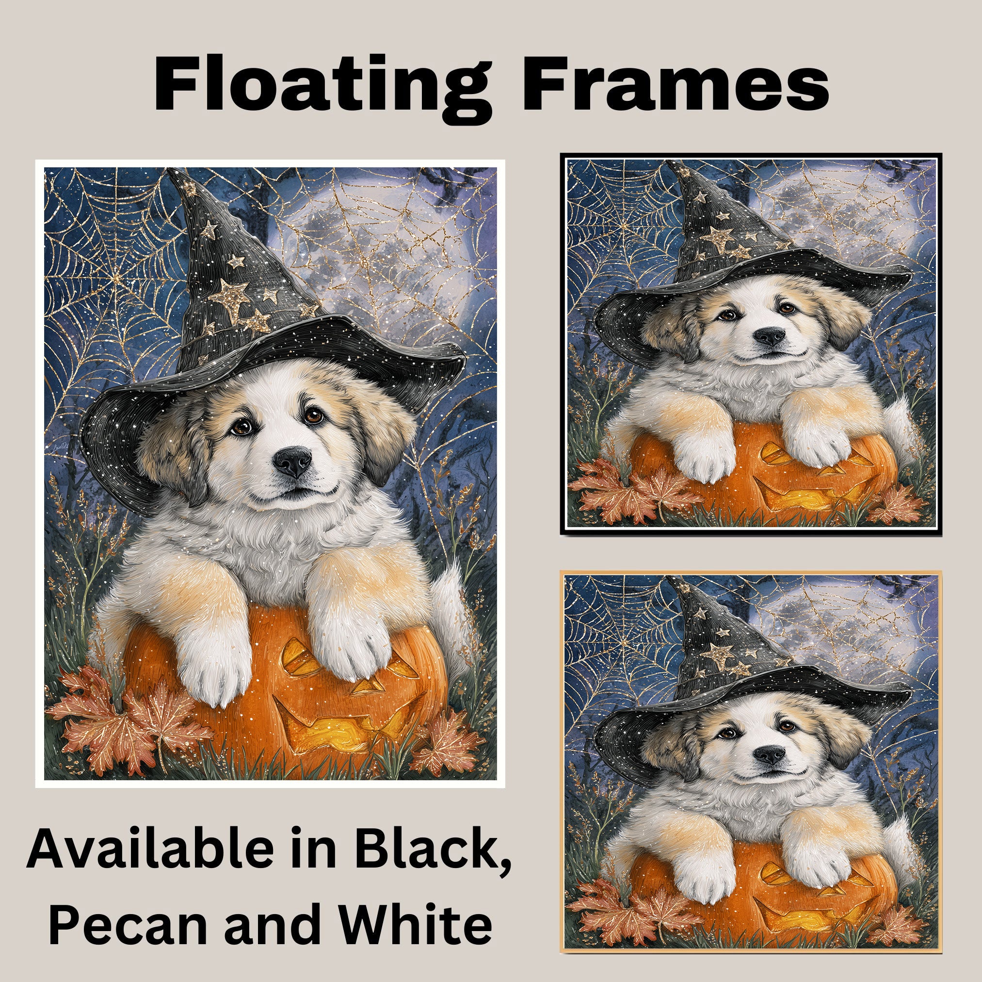 Great Pyrenees Halloween Puppy Canvas Wall Art Dog Lover Gift for Fall Seasonal Home or Living Room Decoration on Ready to Hang 1.5" Thick Canvas Wrap, Floating Framed Canvas, Flat Rolled Canvas