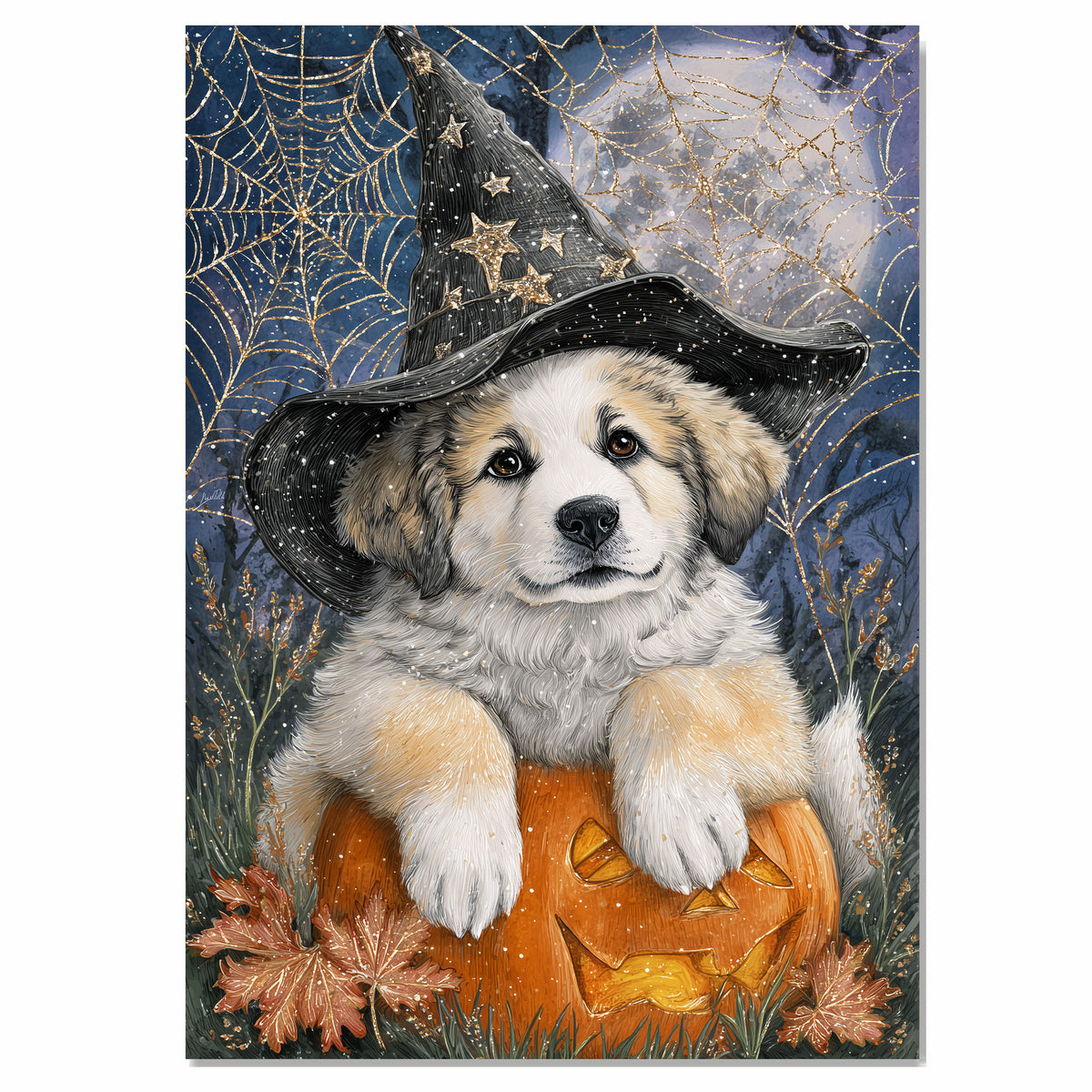 Great Pyrenees Halloween Puppy Canvas Wall Art Dog Lover Gift for Fall Seasonal Home or Living Room Decoration on Ready to Hang 1.5" Thick Canvas Wrap, Floating Framed Canvas, Flat Rolled Canvas