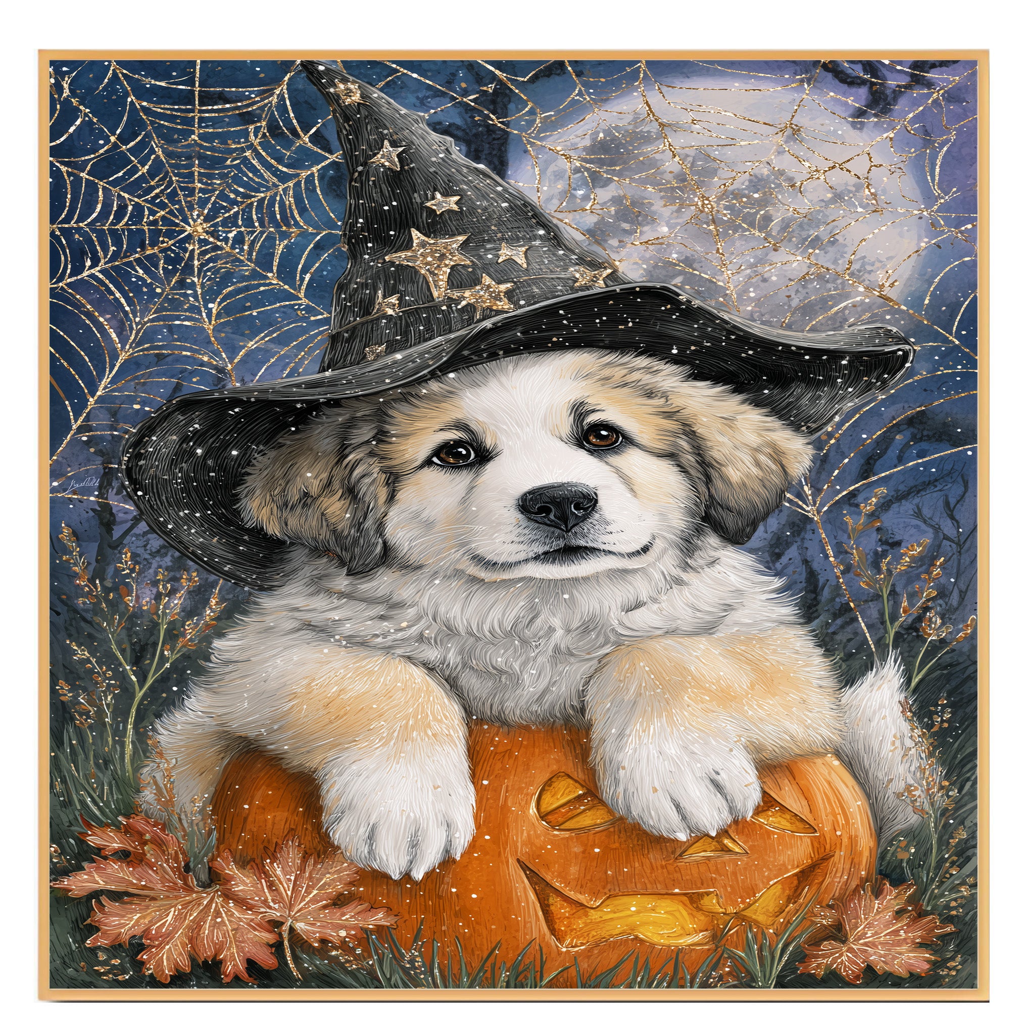 Great Pyrenees Halloween Puppy Canvas Wall Art Dog Lover Gift for Fall Seasonal Home or Living Room Decoration on Ready to Hang 1.5" Thick Canvas Wrap, Floating Framed Canvas, Flat Rolled Canvas