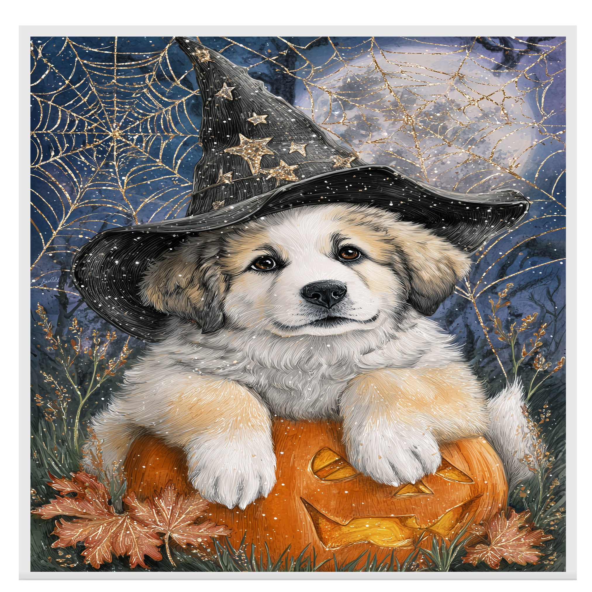 Great Pyrenees Halloween Puppy Canvas Wall Art Dog Lover Gift for Fall Seasonal Home or Living Room Decoration on Ready to Hang 1.5" Thick Canvas Wrap, Floating Framed Canvas, Flat Rolled Canvas