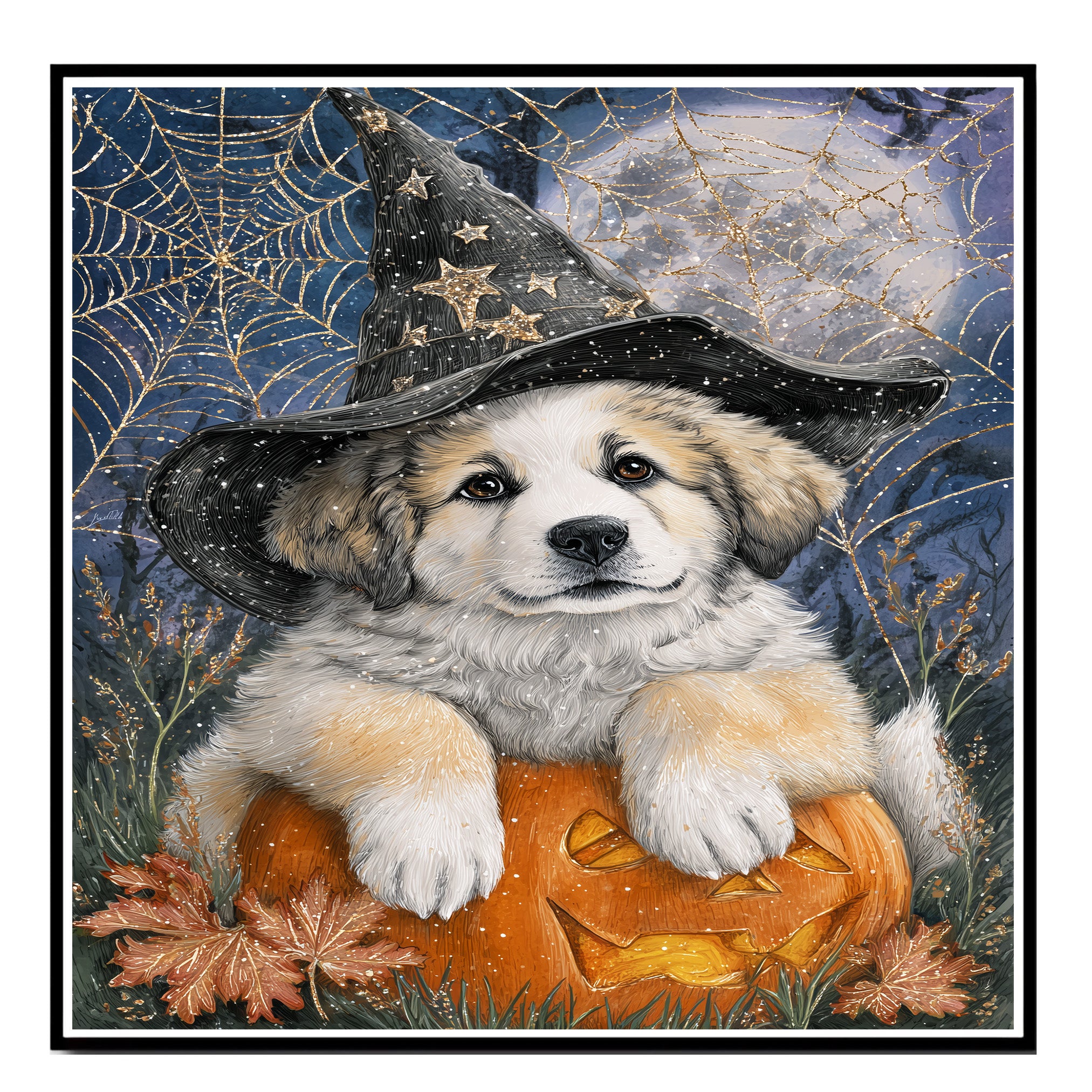 Great Pyrenees Halloween Puppy Canvas Wall Art Dog Lover Gift for Fall Seasonal Home or Living Room Decoration on Ready to Hang 1.5" Thick Canvas Wrap, Floating Framed Canvas, Flat Rolled Canvas