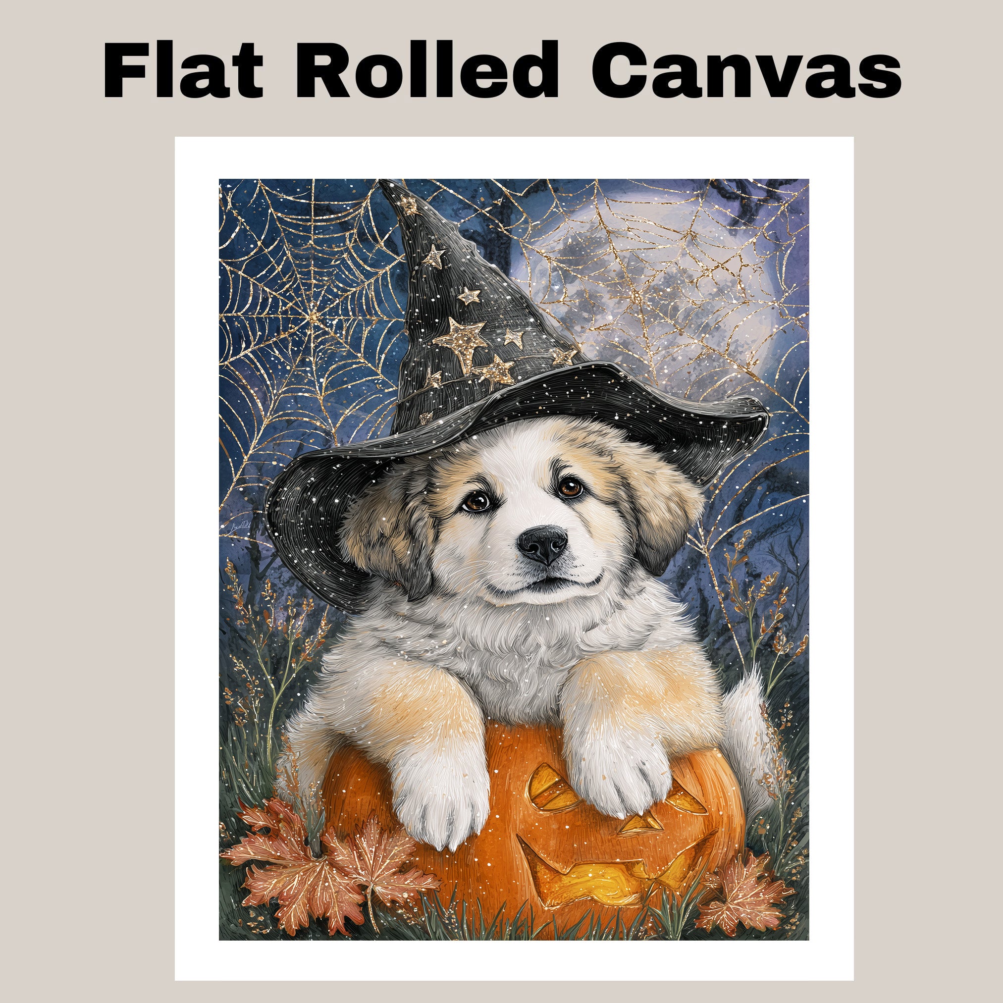Great Pyrenees Halloween Puppy Canvas Wall Art Dog Lover Gift for Fall Seasonal Home or Living Room Decoration on Ready to Hang 1.5" Thick Canvas Wrap, Floating Framed Canvas, Flat Rolled Canvas