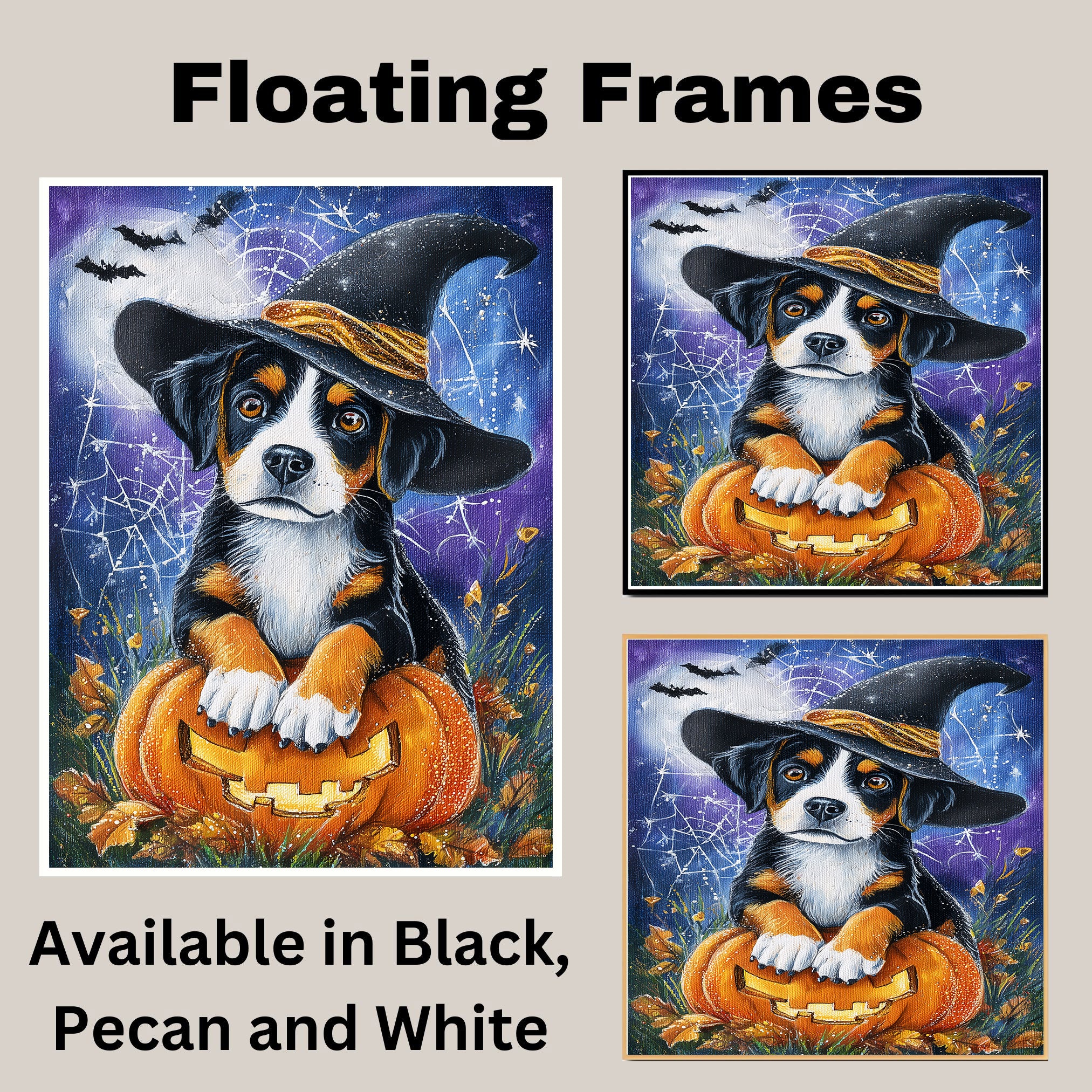 Greater Swiss Mountain Dog Halloween Puppy Canvas Wall Art Dog Lover Gift for Fall Seasonal Home Decoration on Ready to Hang 1.5" Thick Canvas Wrap, Floating Framed Canvas, Flat Rolled Canvas
