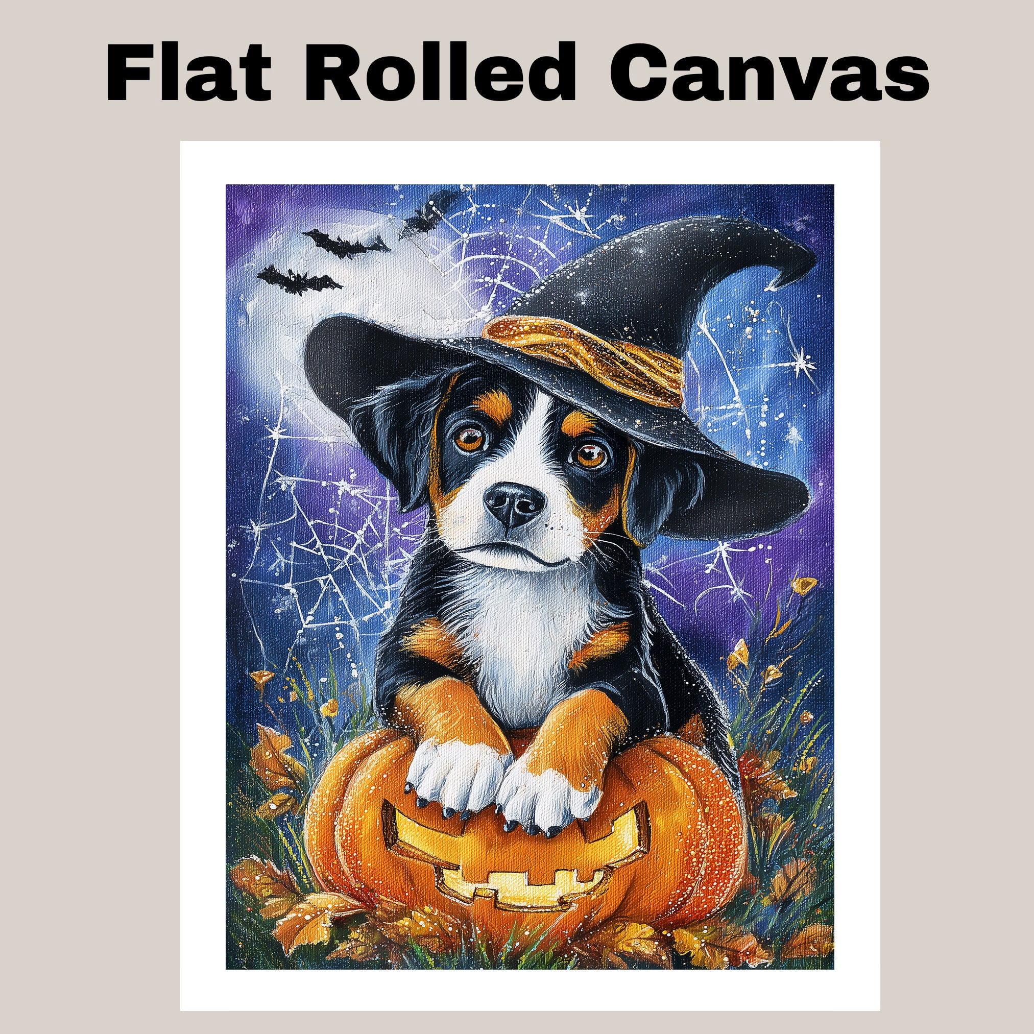 Greater Swiss Mountain Dog Halloween Puppy Canvas Wall Art Dog Lover Gift for Fall Seasonal Home Decoration on Ready to Hang 1.5" Thick Canvas Wrap, Floating Framed Canvas, Flat Rolled Canvas