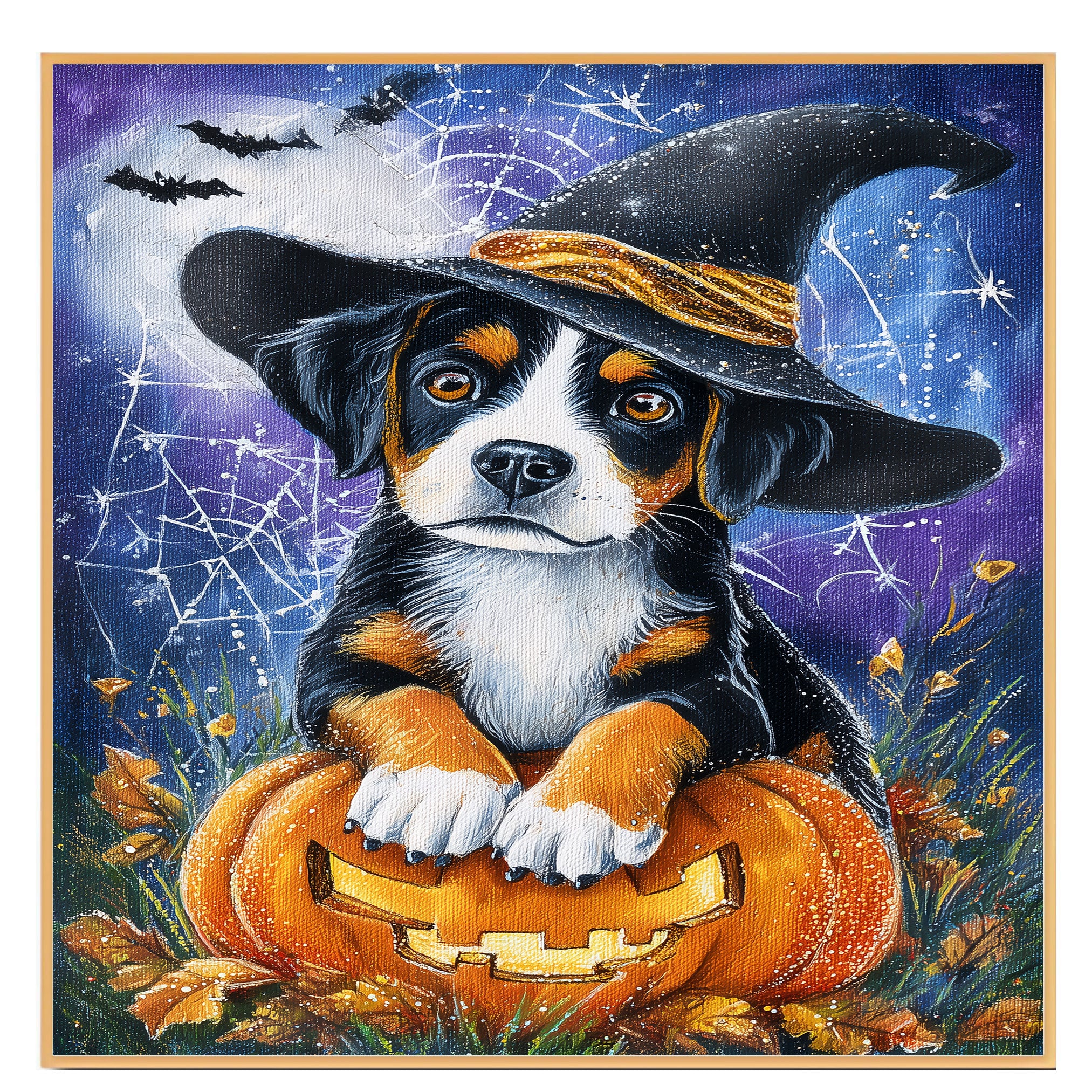 Greater Swiss Mountain Dog Halloween Puppy Canvas Wall Art Dog Lover Gift for Fall Seasonal Home Decoration on Ready to Hang 1.5" Thick Canvas Wrap, Floating Framed Canvas, Flat Rolled Canvas