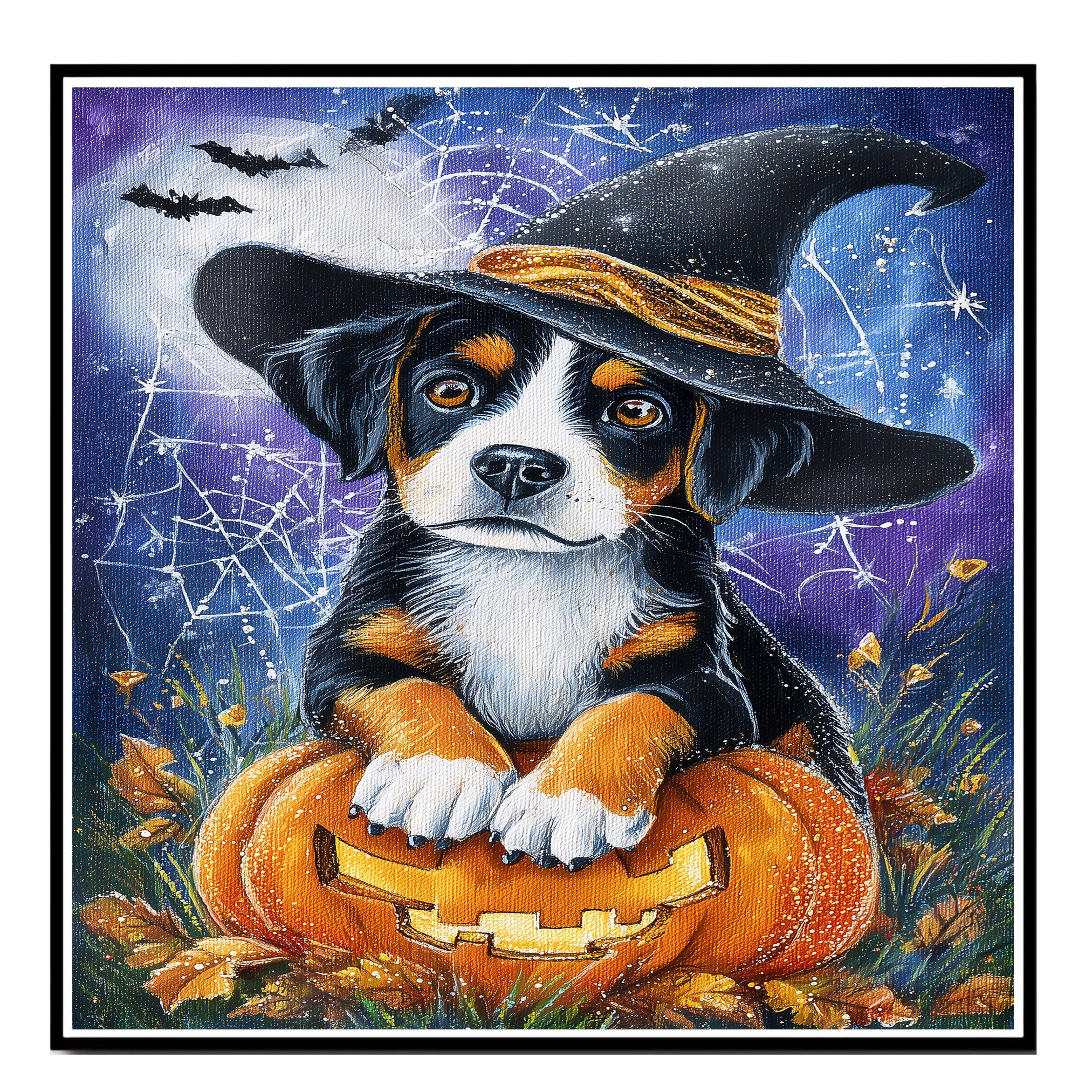 Greater Swiss Mountain Dog Halloween Puppy Canvas Wall Art Dog Lover Gift for Fall Seasonal Home Decoration on Ready to Hang 1.5" Thick Canvas Wrap, Floating Framed Canvas, Flat Rolled Canvas