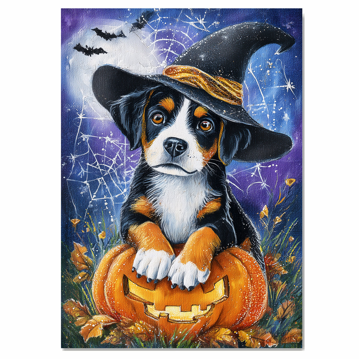 Greater Swiss Mountain Dog Halloween Puppy Canvas Wall Art Dog Lover Gift for Fall Seasonal Home Decoration on Ready to Hang 1.5" Thick Canvas Wrap, Floating Framed Canvas, Flat Rolled Canvas