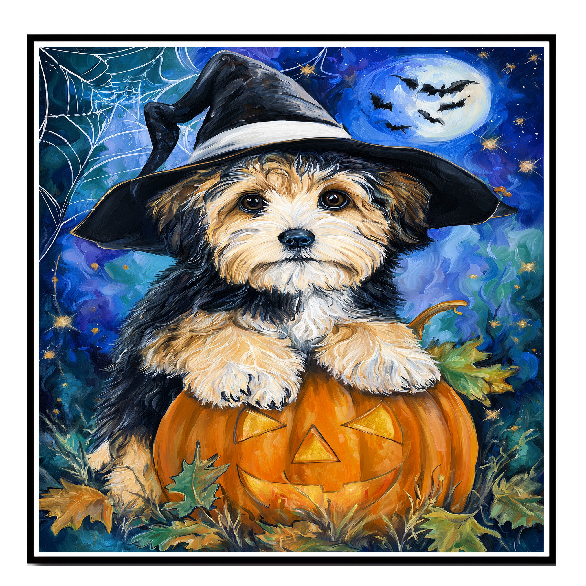 Havanese Dog Fall Thanksgiving Painting Gift for Fall Seasonal Home Decorations Canvas for Dog Lover on Ready to Hang 1.5" Thick Canvas Wrap, Floating Framed Canvas, Flat Rolled Canvas