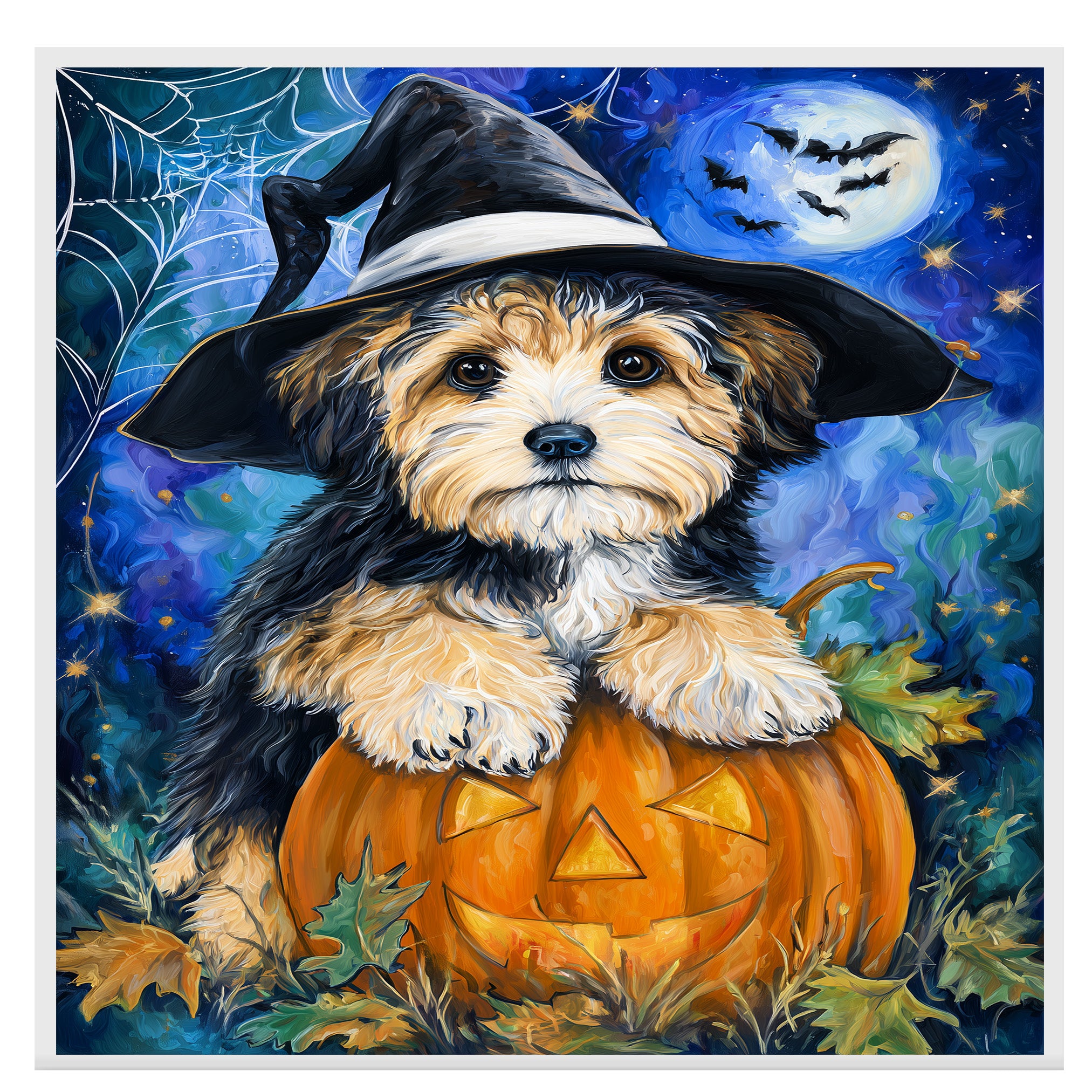 Havanese Dog Fall Thanksgiving Painting Gift for Fall Seasonal Home Decorations Canvas for Dog Lover on Ready to Hang 1.5" Thick Canvas Wrap, Floating Framed Canvas, Flat Rolled Canvas