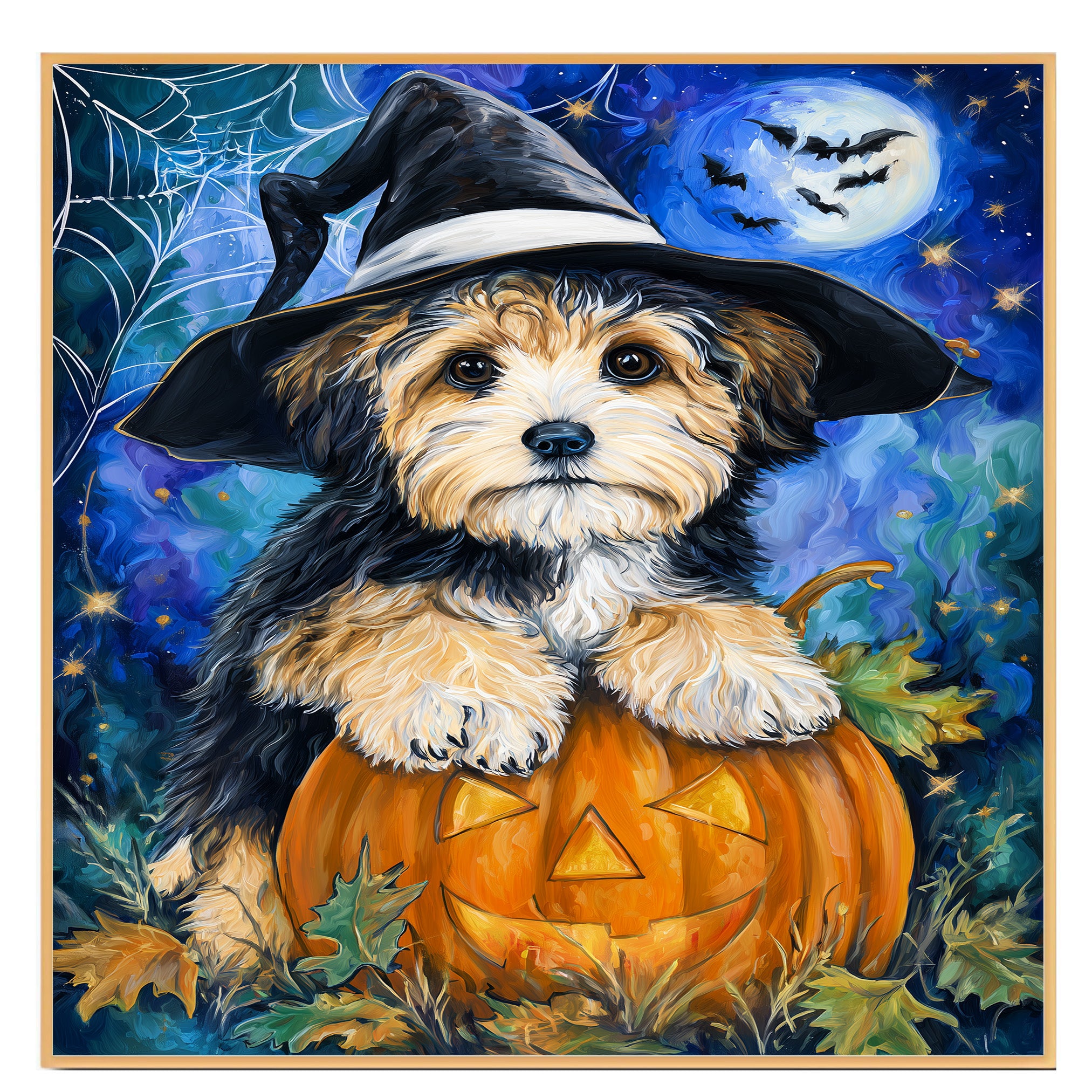 Havanese Dog Fall Thanksgiving Painting Gift for Fall Seasonal Home Decorations Canvas for Dog Lover on Ready to Hang 1.5" Thick Canvas Wrap, Floating Framed Canvas, Flat Rolled Canvas