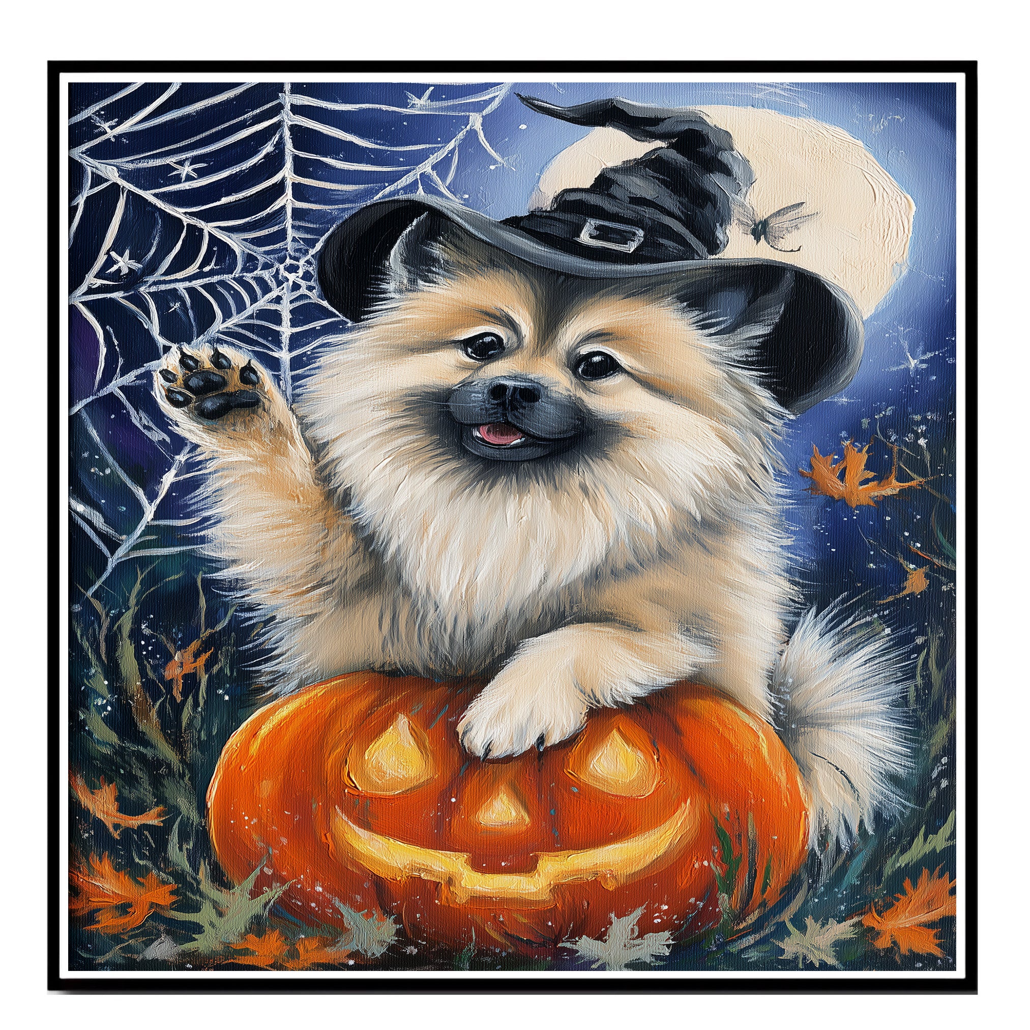 Halloween Keeshond Dog Autumn Thanksgiving Pumpkin Canvas Wall Art for Living Room Artwork for Bedroom on Ready to Hang 1.5" Thick Canvas Wrap, Floating Framed Canvas, Flat Rolled Canvas