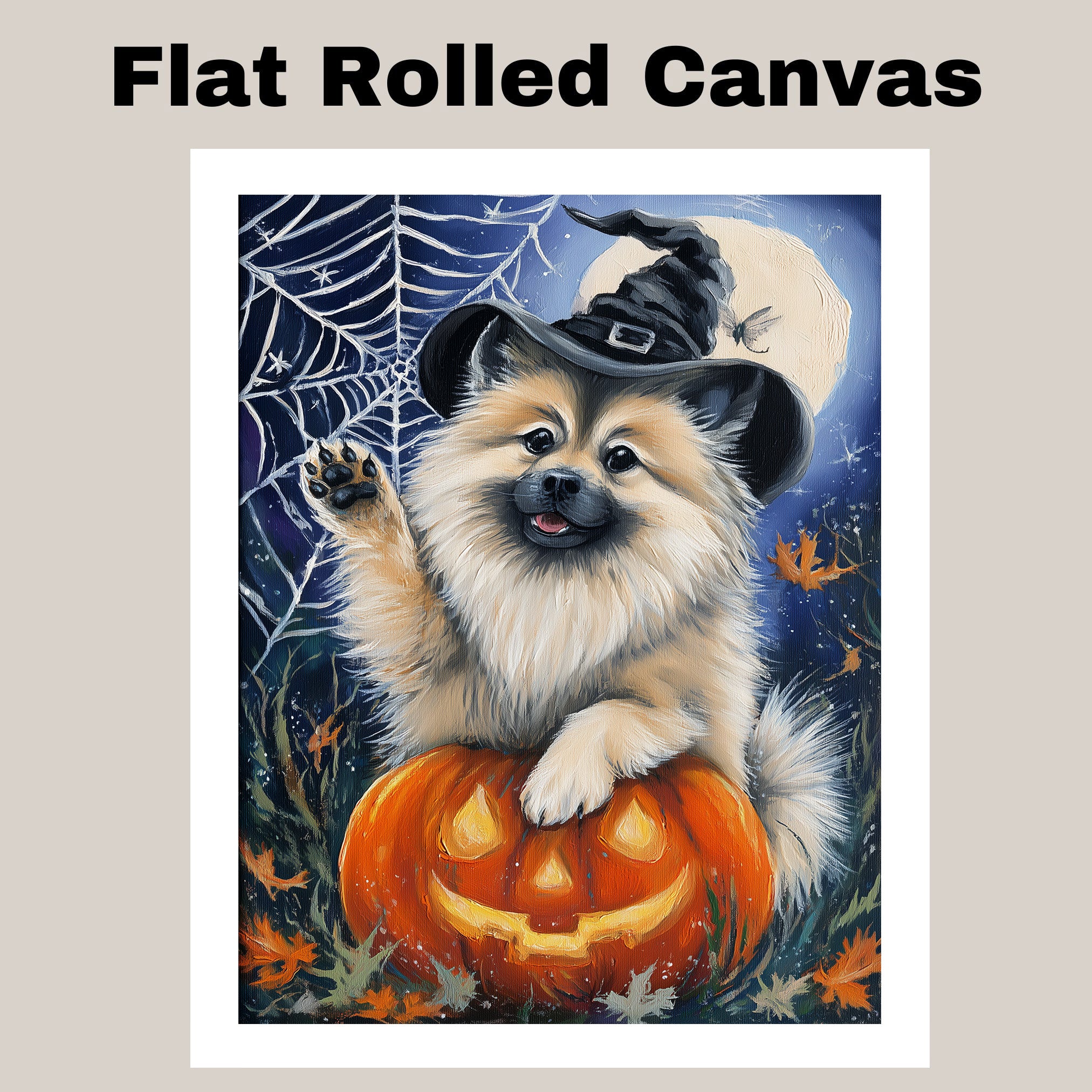 Halloween Keeshond Dog Autumn Thanksgiving Pumpkin Canvas Wall Art for Living Room Artwork for Bedroom on Ready to Hang 1.5" Thick Canvas Wrap, Floating Framed Canvas, Flat Rolled Canvas