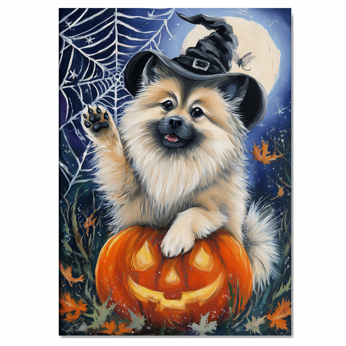 Halloween Keeshond Dog Autumn Thanksgiving Pumpkin Canvas Wall Art for Living Room Artwork for Bedroom on Ready to Hang 1.5" Thick Canvas Wrap, Floating Framed Canvas, Flat Rolled Canvas