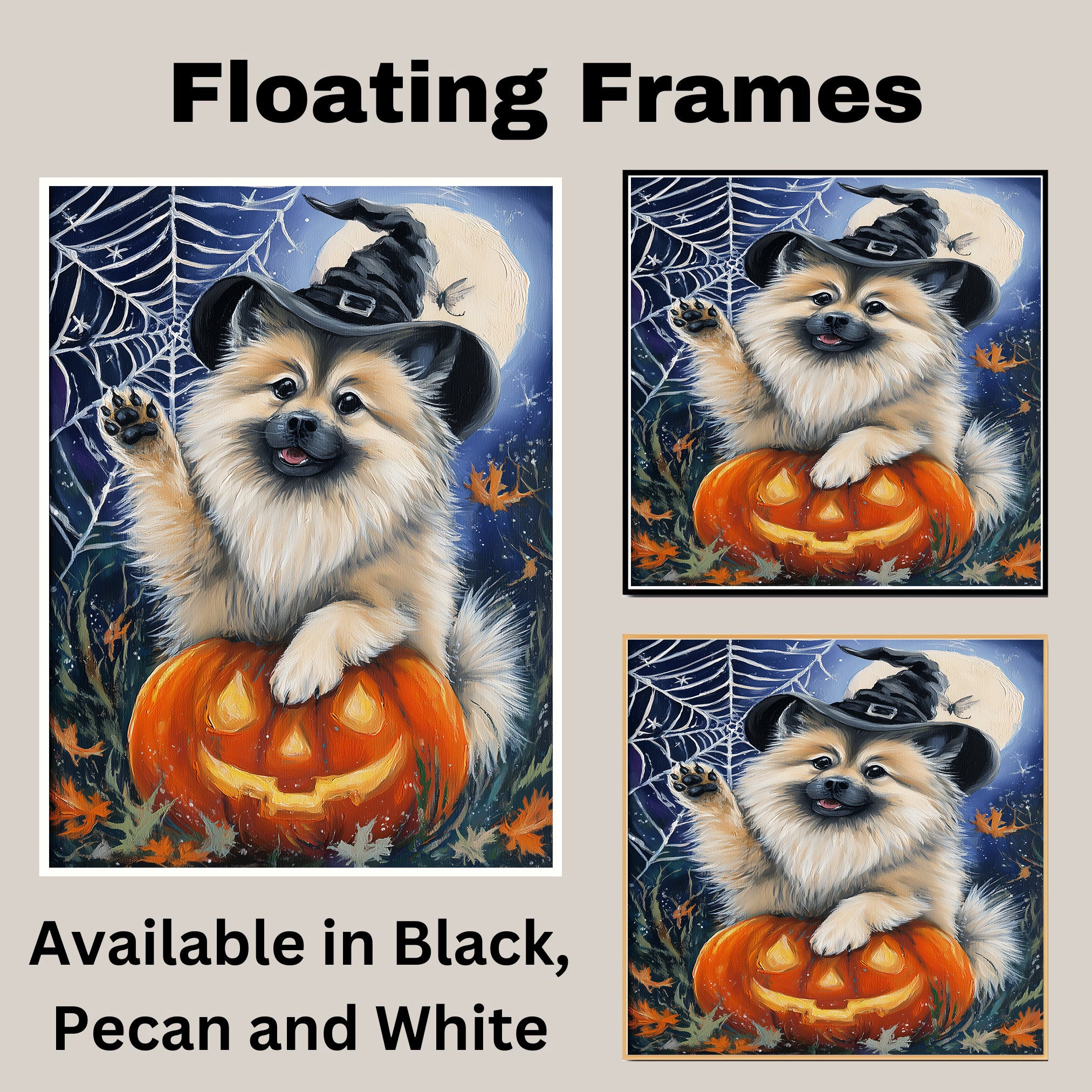 Halloween Keeshond Dog Autumn Thanksgiving Pumpkin Canvas Wall Art for Living Room Artwork for Bedroom on Ready to Hang 1.5" Thick Canvas Wrap, Floating Framed Canvas, Flat Rolled Canvas