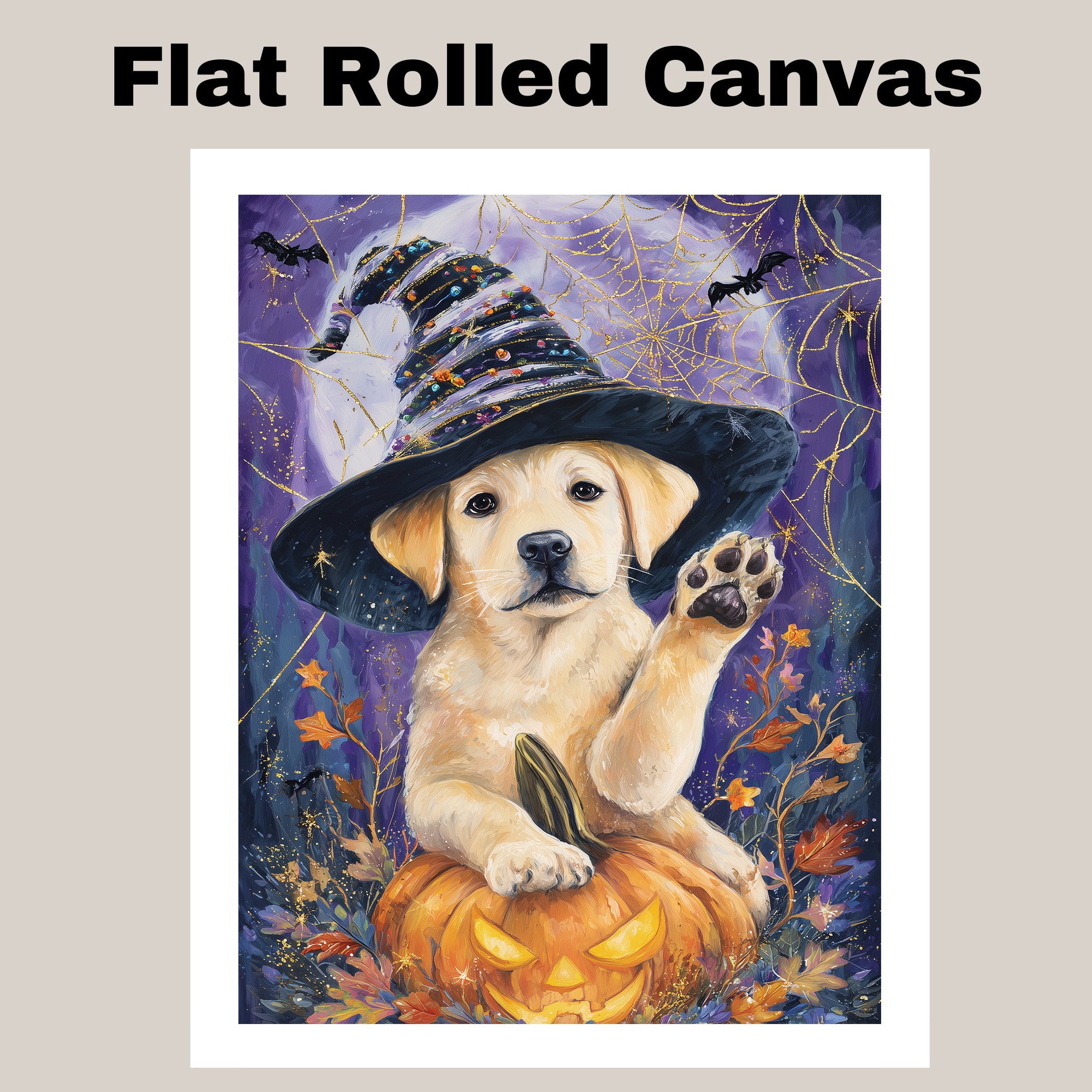 Halloween Labrador Dog Autumn Farmhouse Wall Art Pumpkin Canvas Painting Picture Home Wall Décor on Ready to Hang 1.5" Thick Canvas Wrap, Floating Framed Canvas, Flat Rolled Canvas