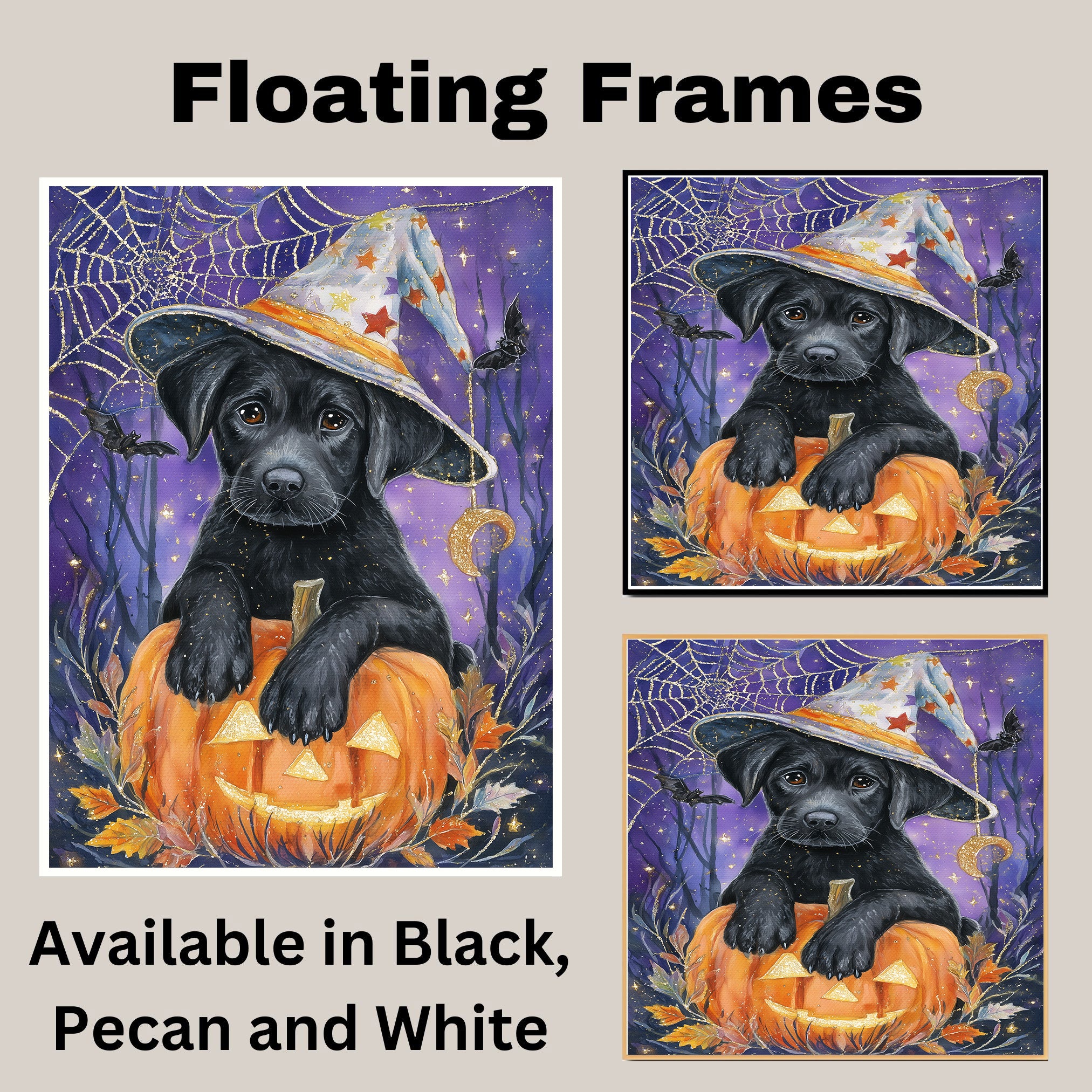 Halloween Black Labrador Pumpkins Canvas Print Maple Leaves Wall Décor for Pet Lovers Indoor Decorations on Ready to Hang 1.5" Thick Canvas Wrap, Floating Framed Canvas, Flat Rolled Canvas