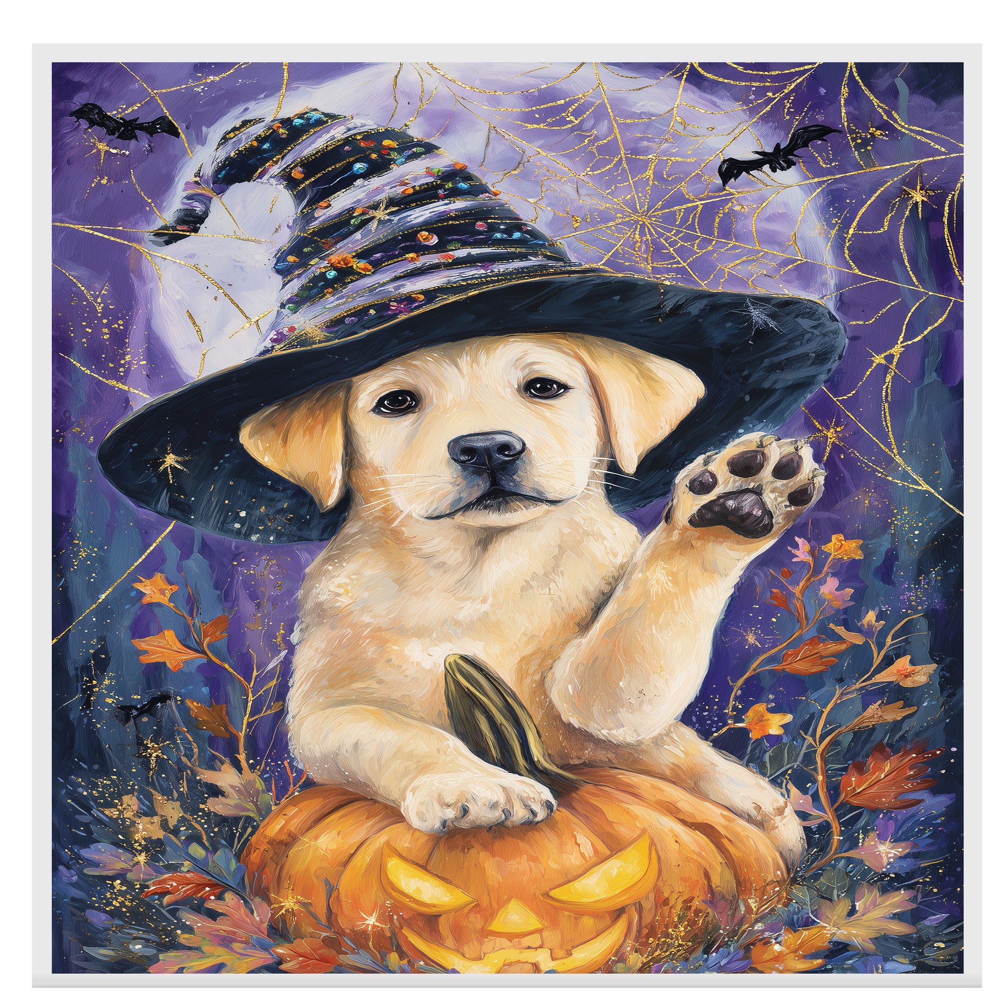 Halloween Labrador Dog Autumn Farmhouse Wall Art Pumpkin Canvas Painting Picture Home Wall Décor on Ready to Hang 1.5" Thick Canvas Wrap, Floating Framed Canvas, Flat Rolled Canvas