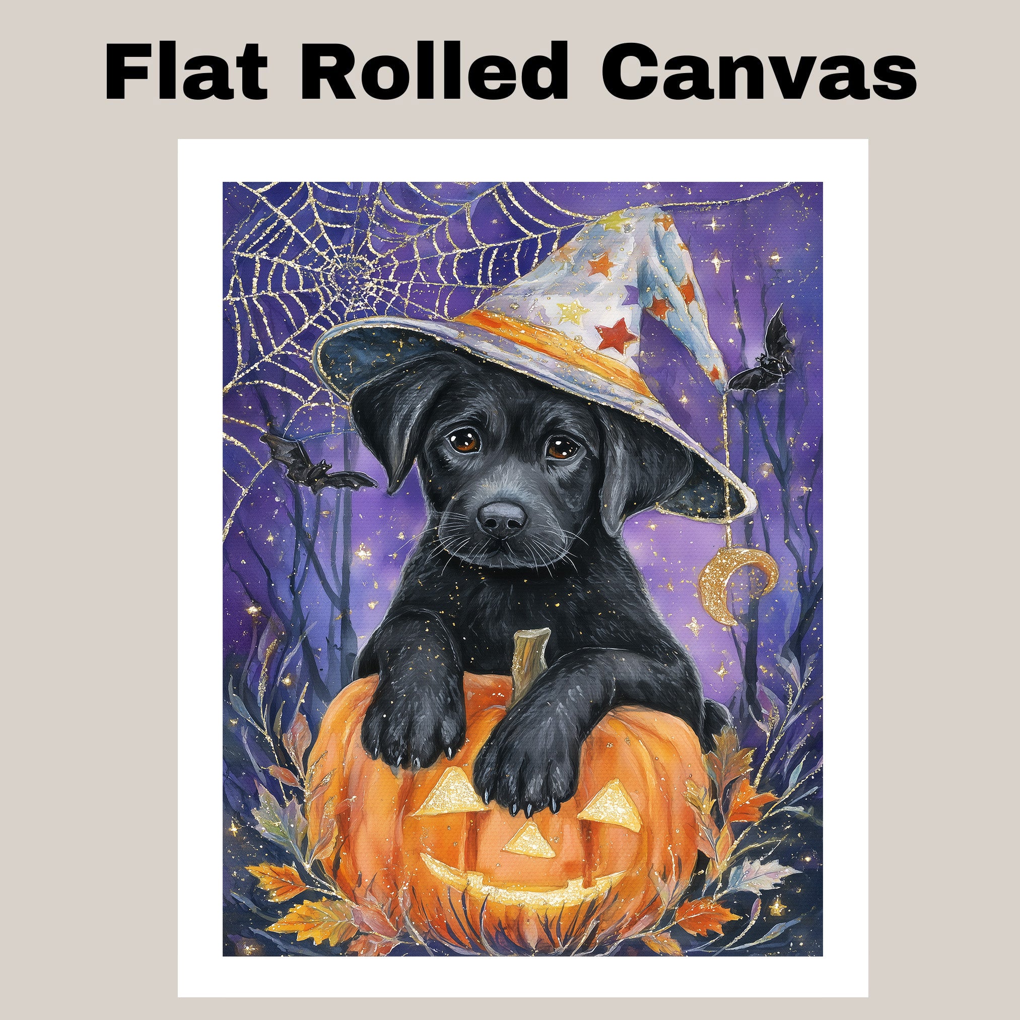Halloween Black Labrador Pumpkins Canvas Print Maple Leaves Wall Décor for Pet Lovers Indoor Decorations on Ready to Hang 1.5" Thick Canvas Wrap, Floating Framed Canvas, Flat Rolled Canvas