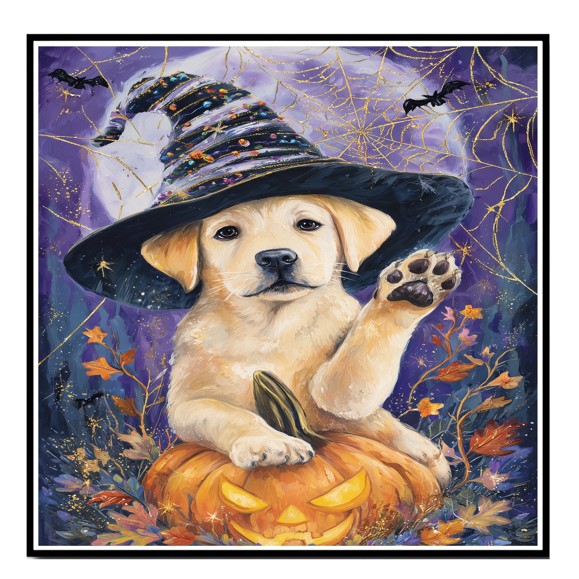 Halloween Labrador Dog Autumn Farmhouse Wall Art Pumpkin Canvas Painting Picture Home Wall Décor on Ready to Hang 1.5" Thick Canvas Wrap, Floating Framed Canvas, Flat Rolled Canvas