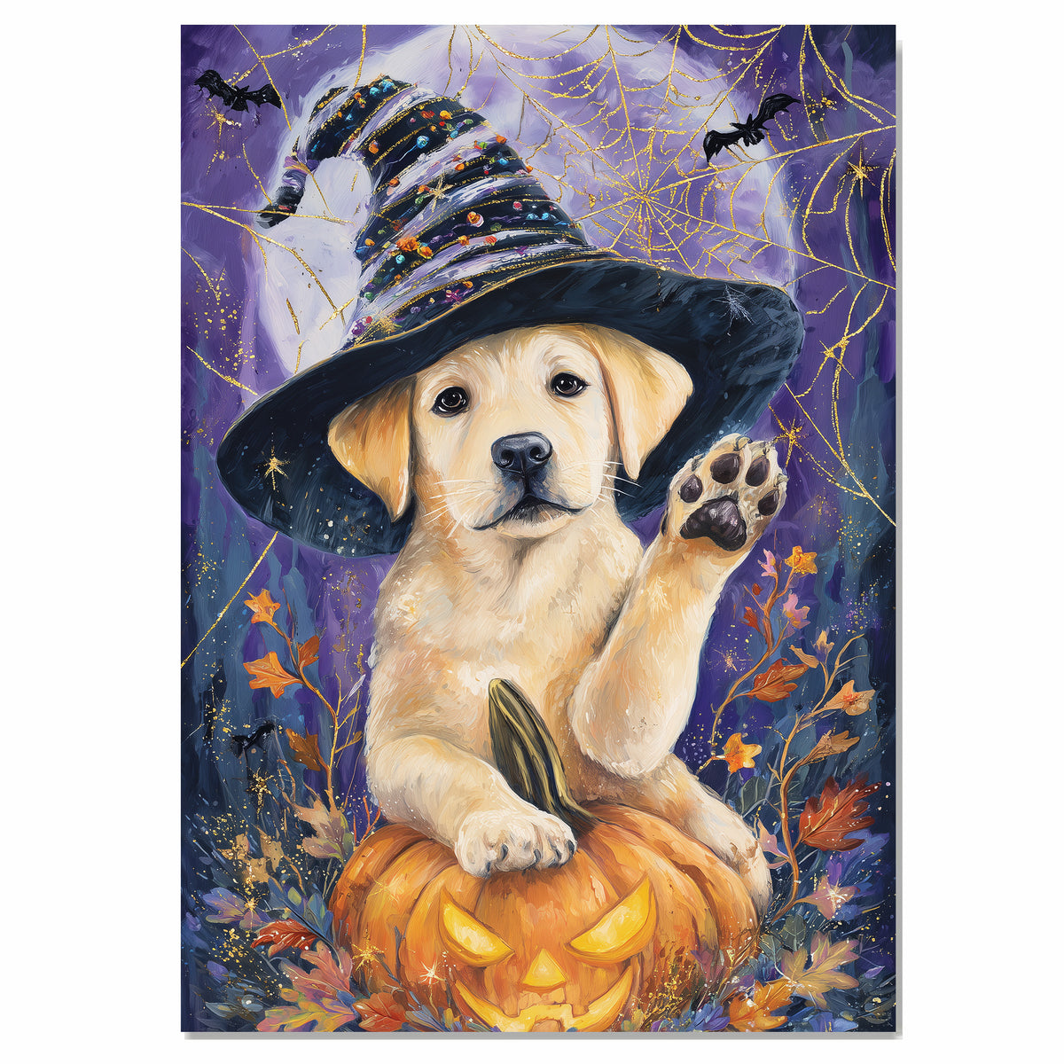 Halloween Labrador Dog Autumn Farmhouse Wall Art Pumpkin Canvas Painting Picture Home Wall Décor on Ready to Hang 1.5" Thick Canvas Wrap, Floating Framed Canvas, Flat Rolled Canvas