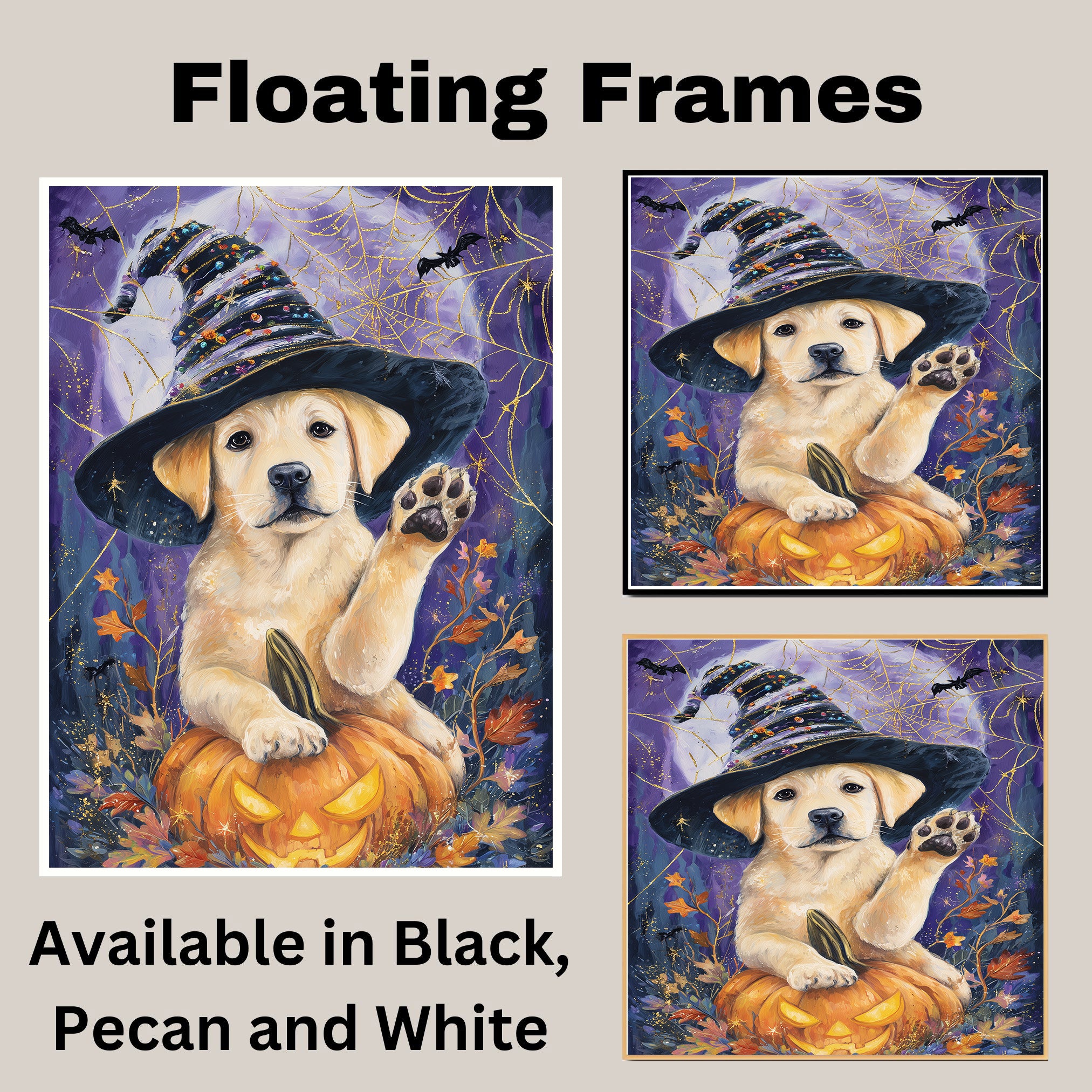 Halloween Labrador Dog Autumn Farmhouse Wall Art Pumpkin Canvas Painting Picture Home Wall Décor on Ready to Hang 1.5" Thick Canvas Wrap, Floating Framed Canvas, Flat Rolled Canvas