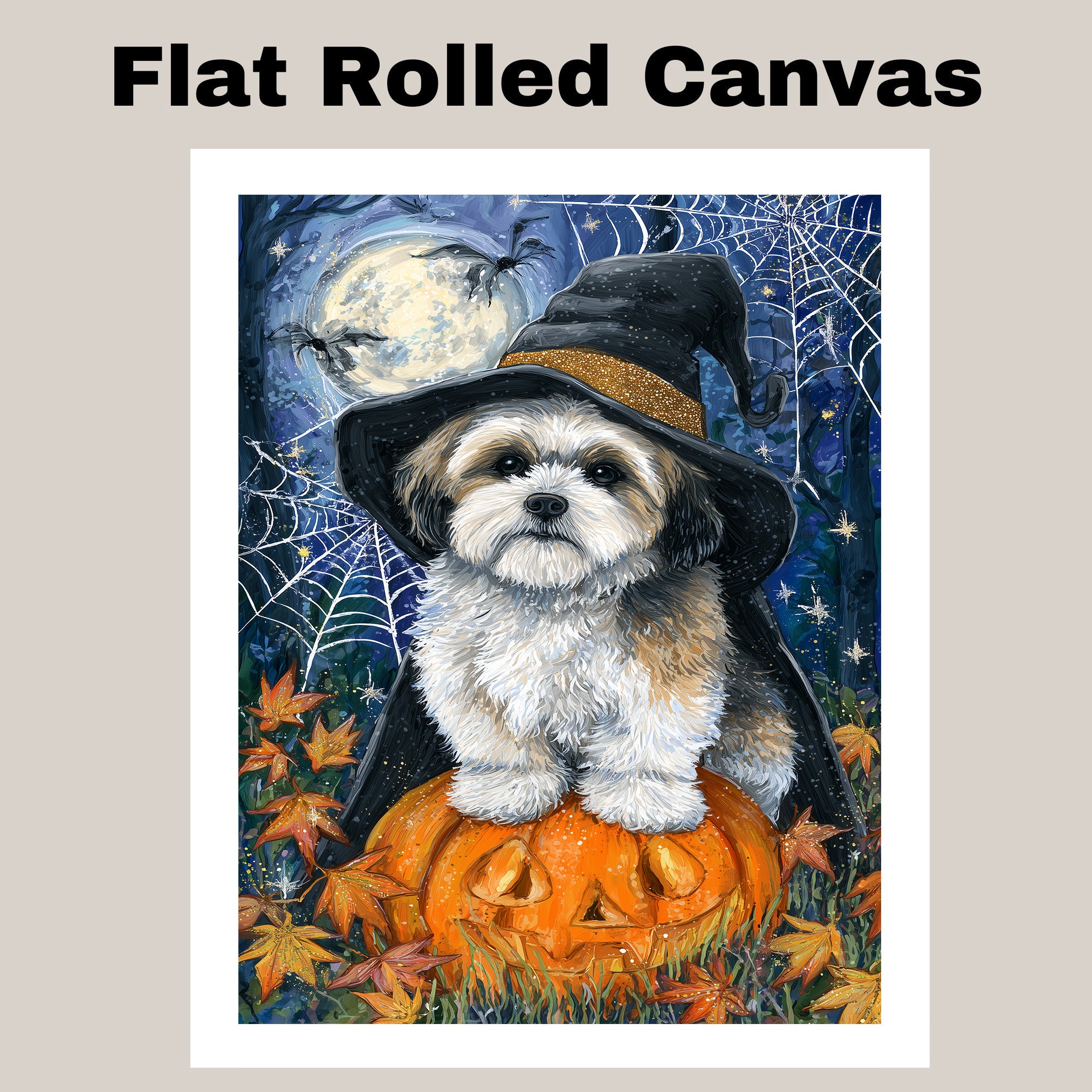 Lhasa Apso Dog Framed Spider Webs Halloween Canvas Wall Art for Living Room Decoration for Indoor on Ready to Hang 1.5" Thick Canvas Wrap, Floating Framed Canvas, Flat Rolled Canvas