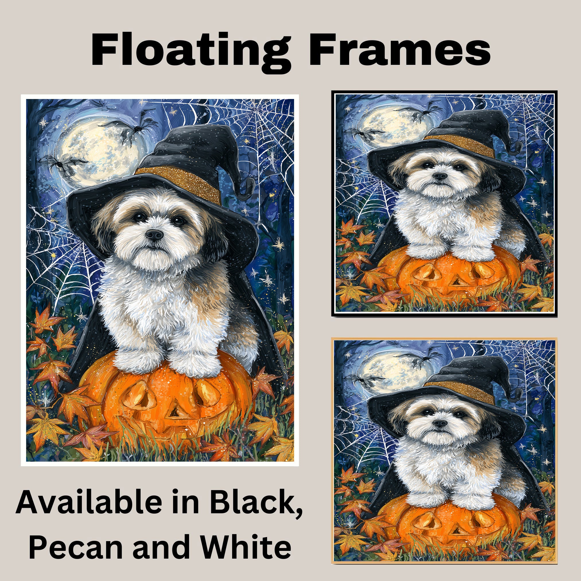Lhasa Apso Dog Framed Spider Webs Halloween Canvas Wall Art for Living Room Decoration for Indoor on Ready to Hang 1.5" Thick Canvas Wrap, Floating Framed Canvas, Flat Rolled Canvas