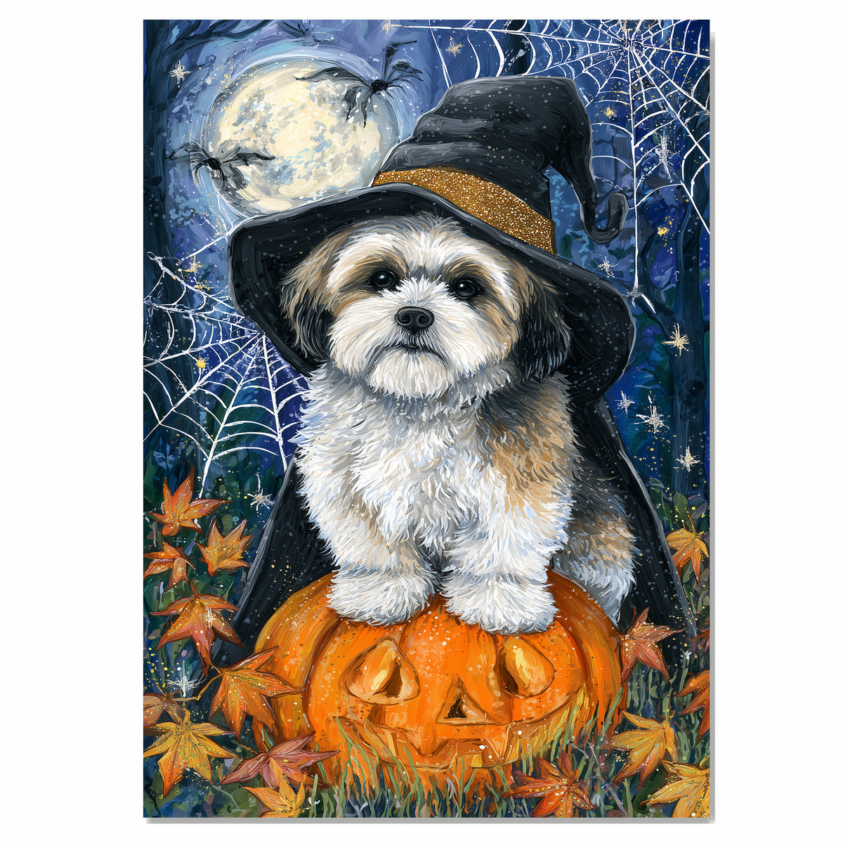 Lhasa Apso Dog Framed Spider Webs Halloween Canvas Wall Art for Living Room Decoration for Indoor on Ready to Hang 1.5" Thick Canvas Wrap, Floating Framed Canvas, Flat Rolled Canvas