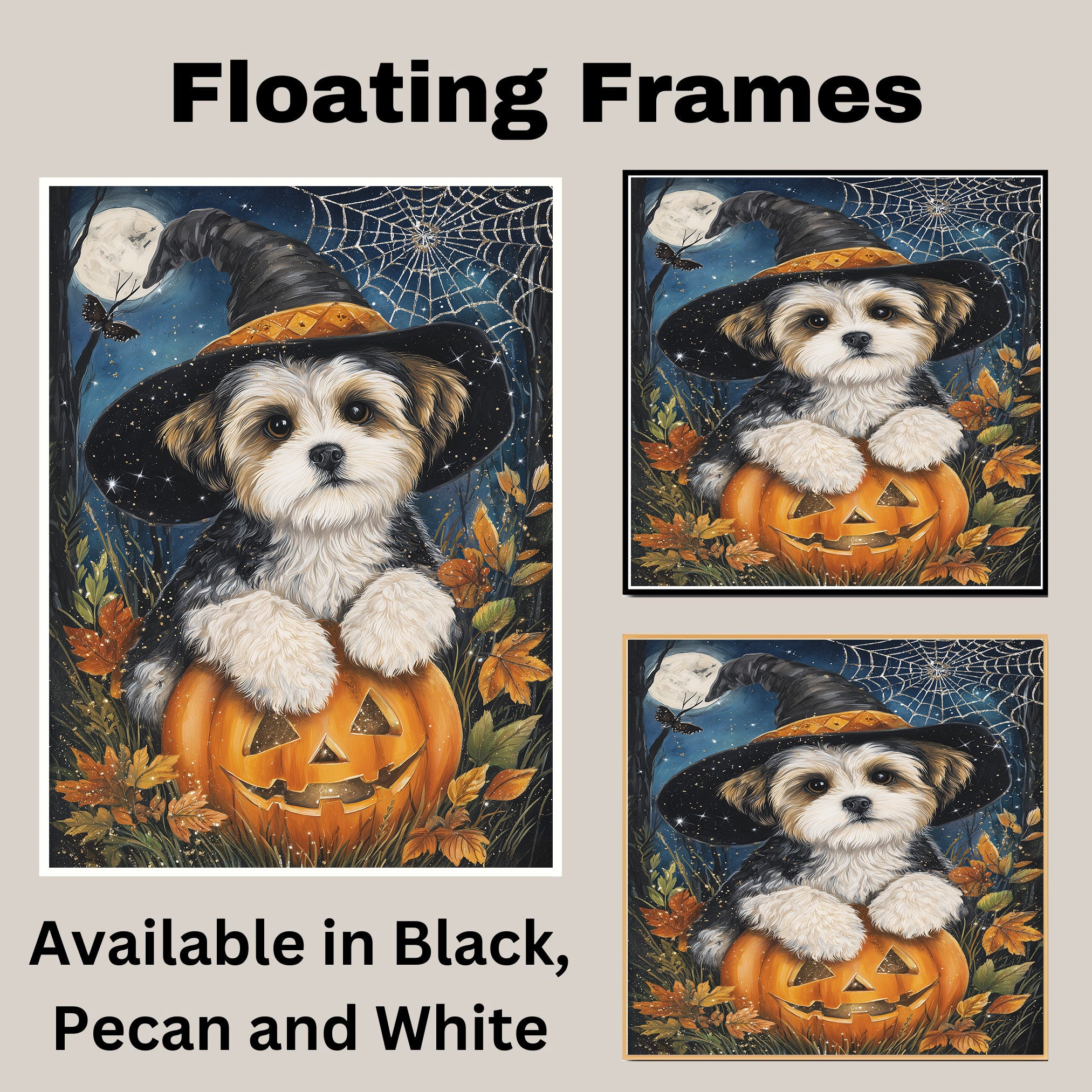 Malti Tzu Dog Canvas Wall Art for Halloween Indoor Decorations for Mom's Living Room Thanksgiving Décor on Ready to Hang 1.5" Thick Canvas Wrap, Floating Framed Canvas, Flat Rolled Canvas