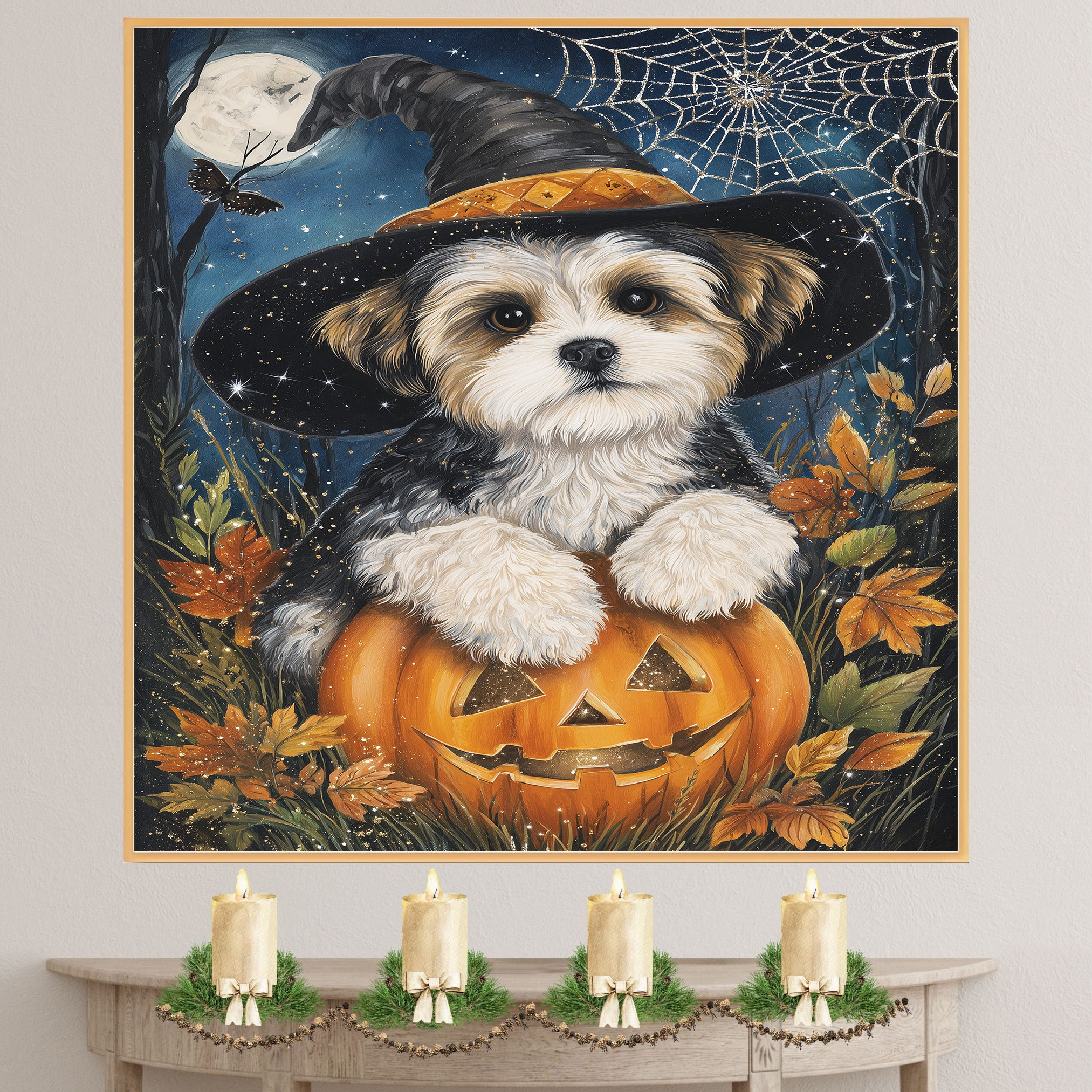 Malti Tzu Dog Canvas Wall Art for Halloween Indoor Decorations for Mom's Living Room Thanksgiving Décor on Ready to Hang 1.5" Thick Canvas Wrap, Floating Framed Canvas, Flat Rolled Canvas