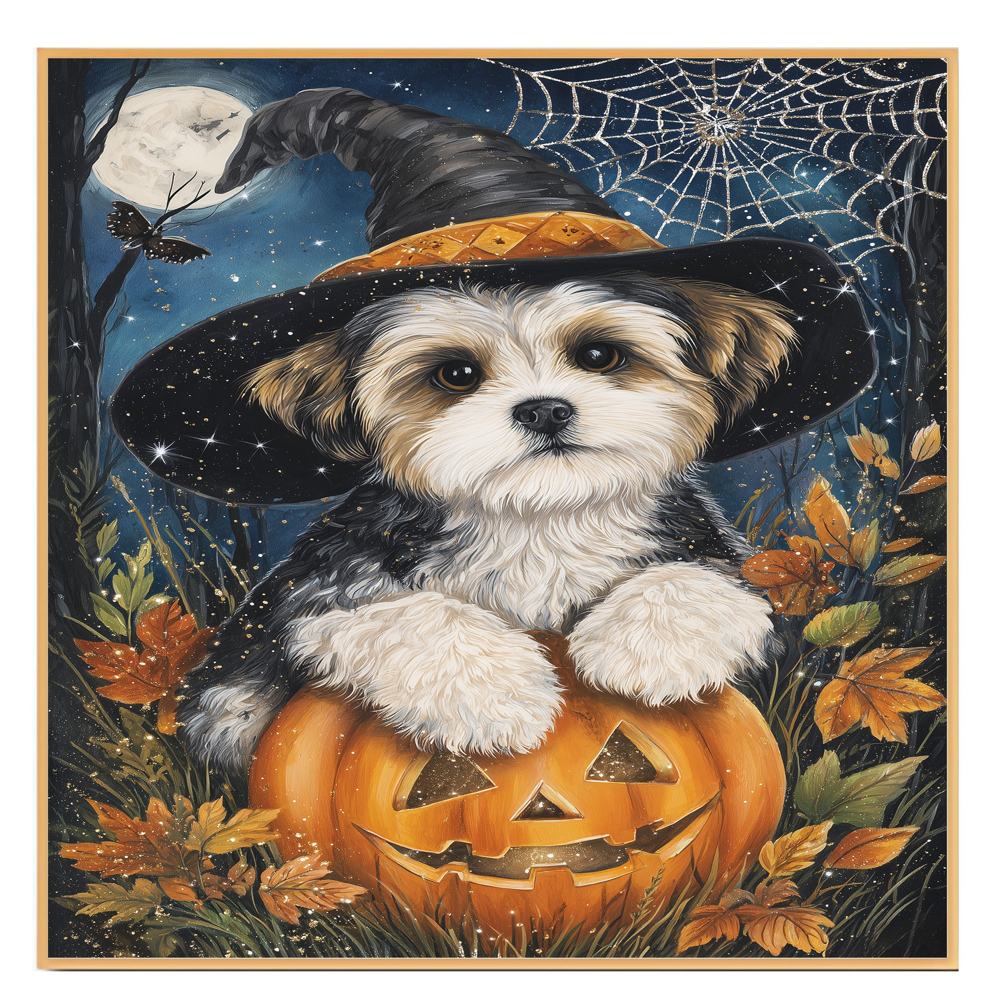 Malti Tzu Dog Canvas Wall Art for Halloween Indoor Decorations for Mom's Living Room Thanksgiving Décor on Ready to Hang 1.5" Thick Canvas Wrap, Floating Framed Canvas, Flat Rolled Canvas