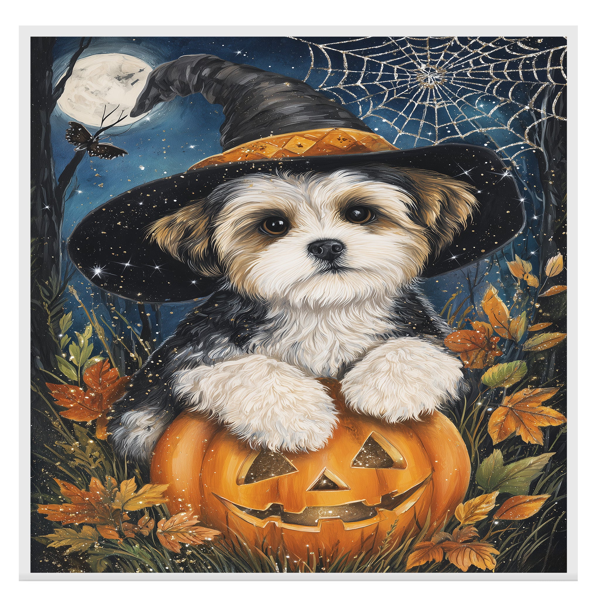 Malti Tzu Dog Canvas Wall Art for Halloween Indoor Decorations for Mom's Living Room Thanksgiving Décor on Ready to Hang 1.5" Thick Canvas Wrap, Floating Framed Canvas, Flat Rolled Canvas