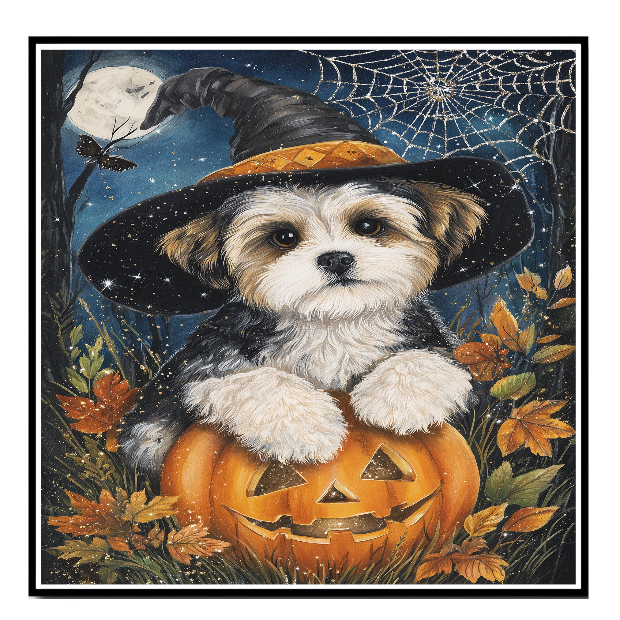 Malti Tzu Dog Canvas Wall Art for Halloween Indoor Decorations for Mom's Living Room Thanksgiving Décor on Ready to Hang 1.5" Thick Canvas Wrap, Floating Framed Canvas, Flat Rolled Canvas