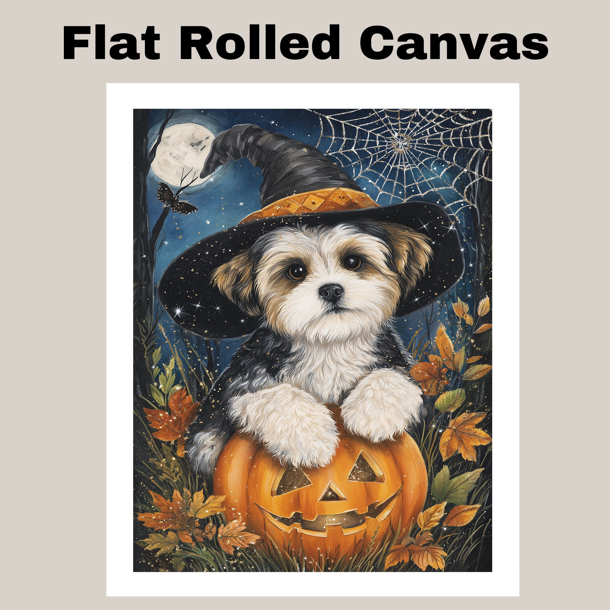 Malti Tzu Dog Canvas Wall Art for Halloween Indoor Decorations for Mom's Living Room Thanksgiving Décor on Ready to Hang 1.5" Thick Canvas Wrap, Floating Framed Canvas, Flat Rolled Canvas