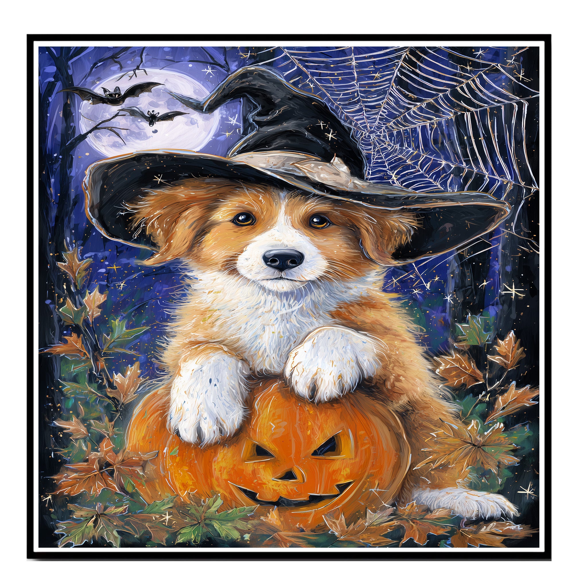 Nova Scotia Duck Toller Dog Artwork for Halloween Spooky Pumpkin Fall Canvas Art for Bedroom Home Décor on Ready to Hang 1.5" Thick Canvas Wrap, Floating Framed Canvas, Flat Rolled Canvas