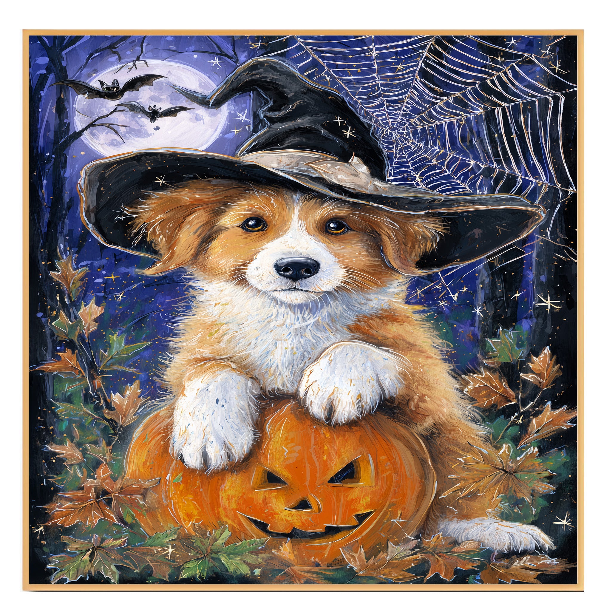 Nova Scotia Duck Toller Dog Artwork for Halloween Spooky Pumpkin Fall Canvas Art for Bedroom Home Décor on Ready to Hang 1.5" Thick Canvas Wrap, Floating Framed Canvas, Flat Rolled Canvas
