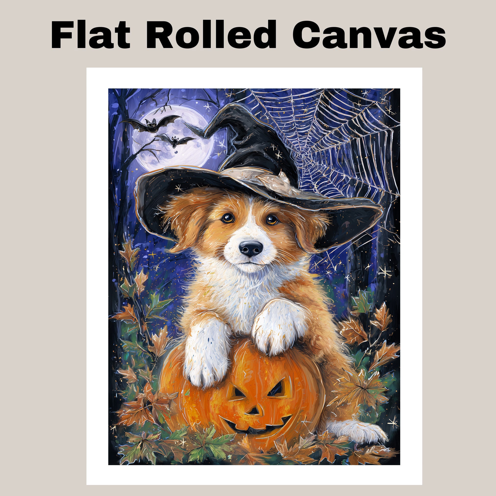 Nova Scotia Duck Toller Dog Artwork for Halloween Spooky Pumpkin Fall Canvas Art for Bedroom Home Décor on Ready to Hang 1.5" Thick Canvas Wrap, Floating Framed Canvas, Flat Rolled Canvas