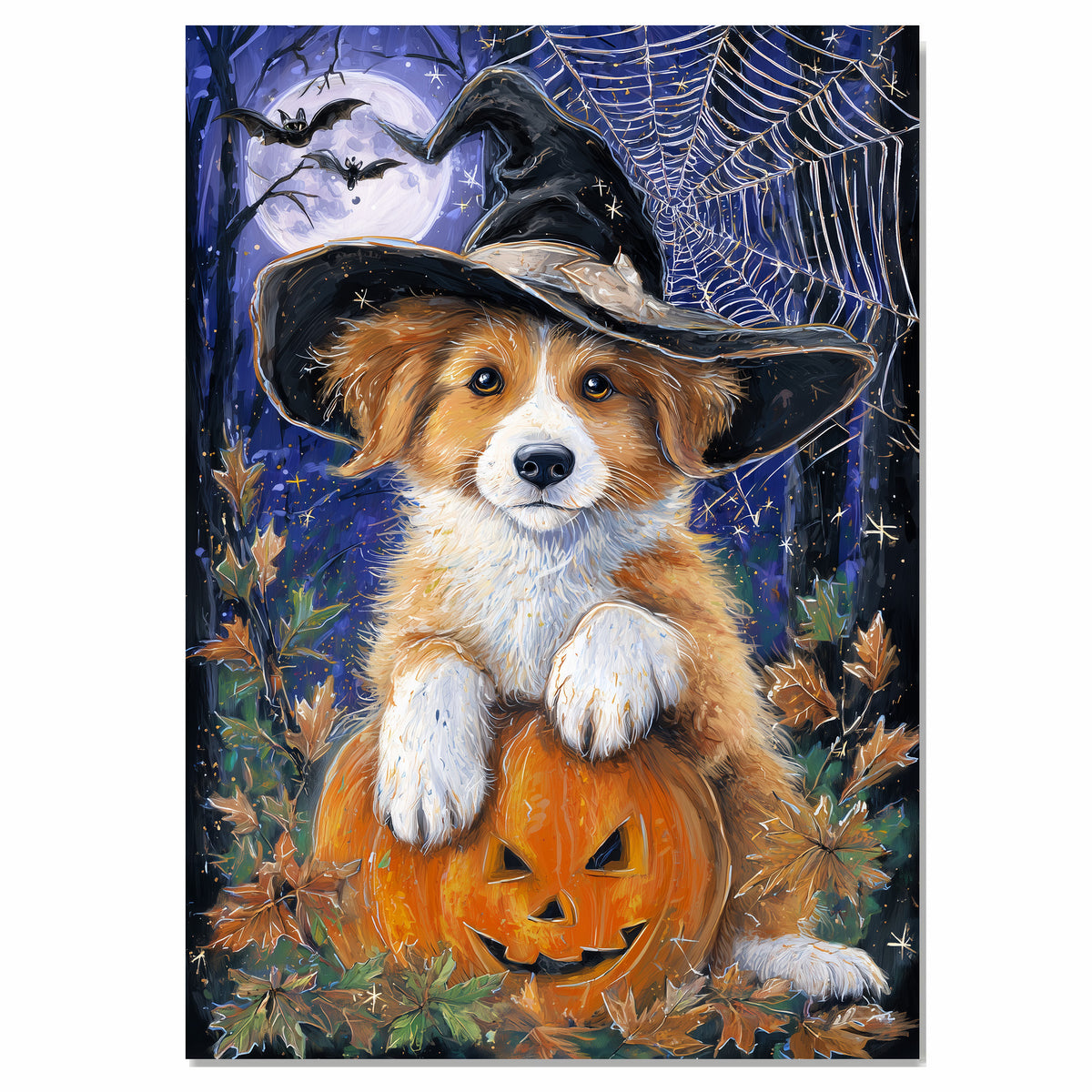 Nova Scotia Duck Toller Dog Artwork for Halloween Spooky Pumpkin Fall Canvas Art for Bedroom Home Décor on Ready to Hang 1.5" Thick Canvas Wrap, Floating Framed Canvas, Flat Rolled Canvas