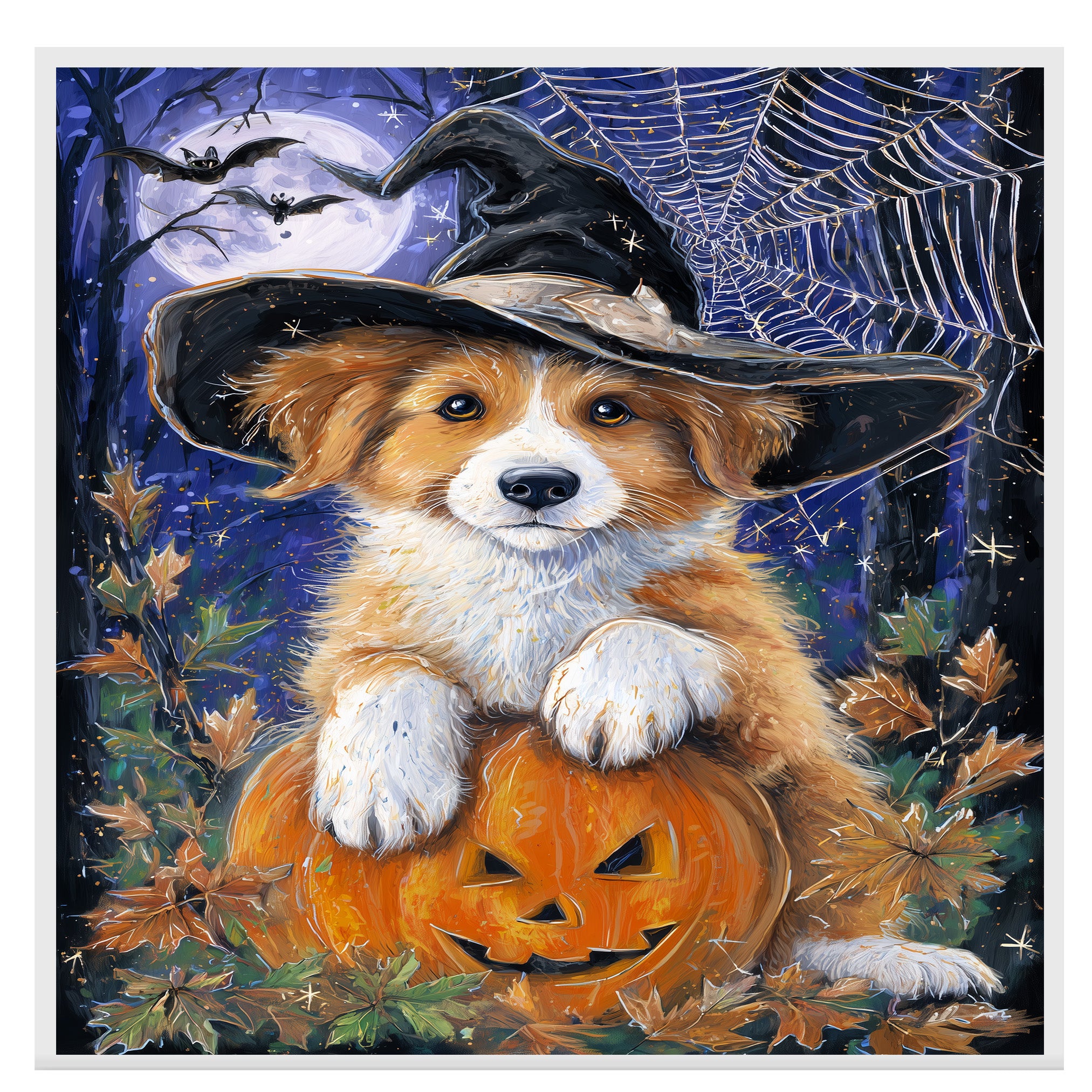 Nova Scotia Duck Toller Dog Artwork for Halloween Spooky Pumpkin Fall Canvas Art for Bedroom Home Décor on Ready to Hang 1.5" Thick Canvas Wrap, Floating Framed Canvas, Flat Rolled Canvas