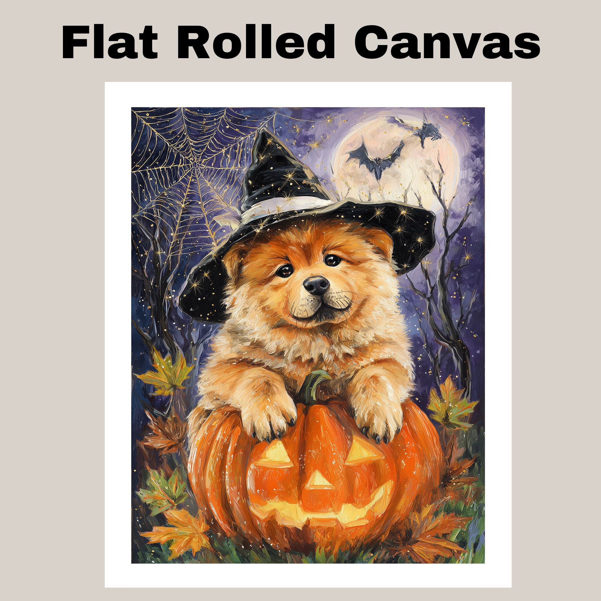 Chow Chow Puppy Harvest Pumpkins Wall Prints for Dog Lover Party Decorations Gift for Mom's Birthday on Ready to Hang 1.5" Thick Canvas Wrap, Floating Framed Canvas, Flat Rolled Canvas