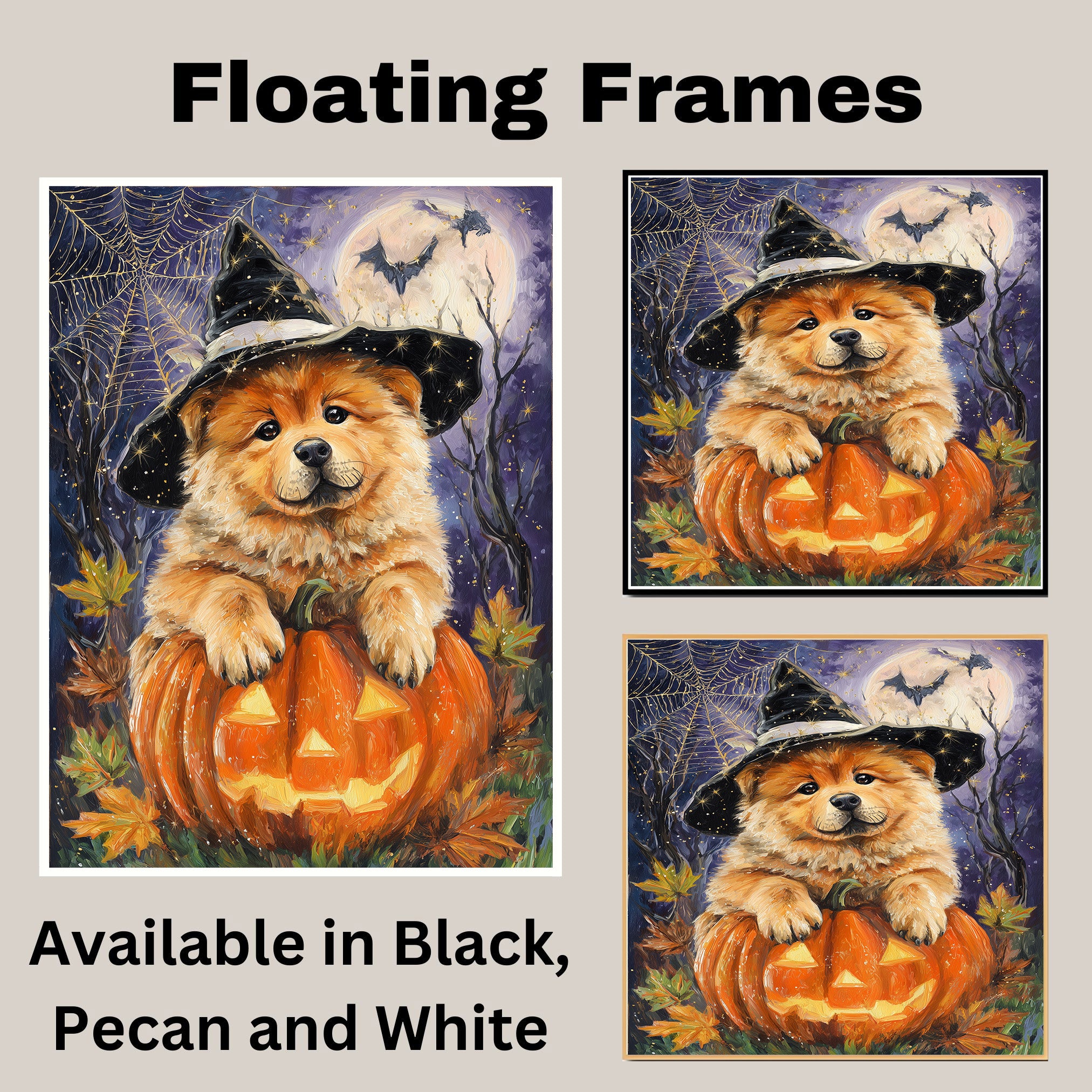 Chow Chow Puppy Harvest Pumpkins Wall Prints for Dog Lover Party Decorations Gift for Mom's Birthday on Ready to Hang 1.5" Thick Canvas Wrap, Floating Framed Canvas, Flat Rolled Canvas